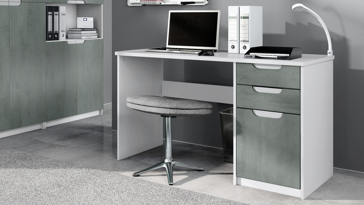 SCHREIBTISCH Logan Fronten in Beton Dunkel Optik - Dunkelgrau, Holzwerkstoff (60/129/76cm) - Vladon