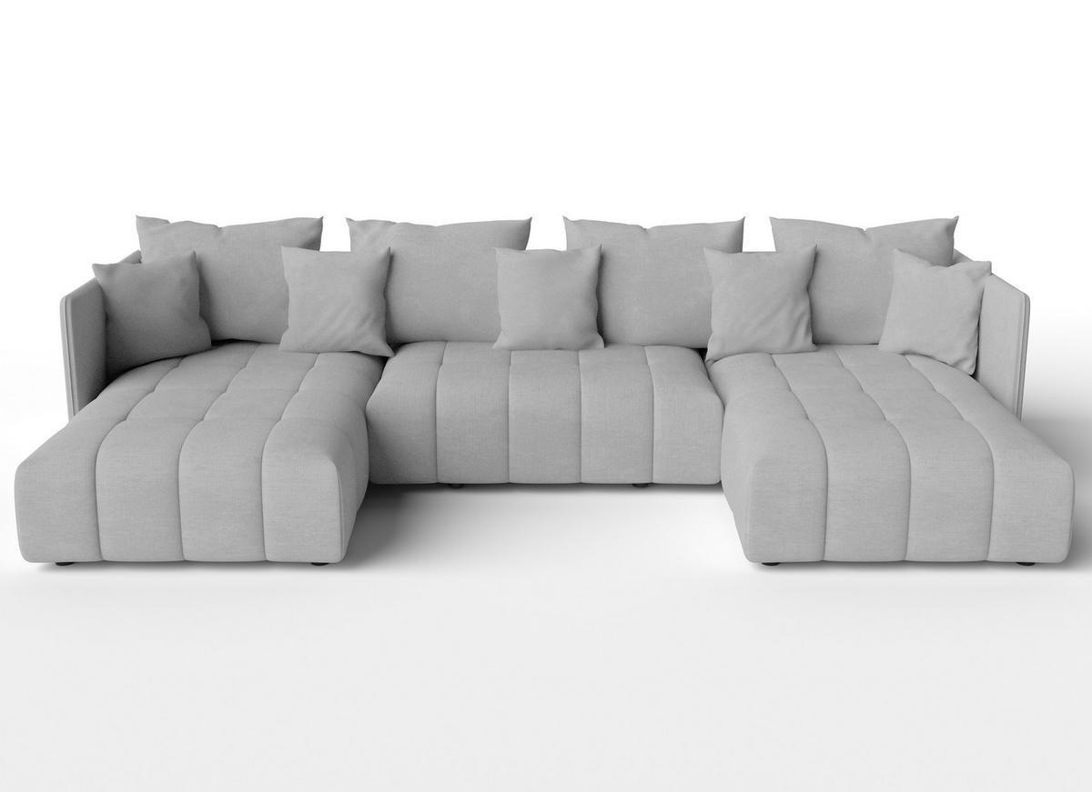 WOHNLANDSCHAFT Veliro U Hellgrau 353/180/83 cm mit Schlaffunktion und Bettkasten - Hellgrau/Schwarz, Kunststoff/Textil (353/83/180cm) - AX Living