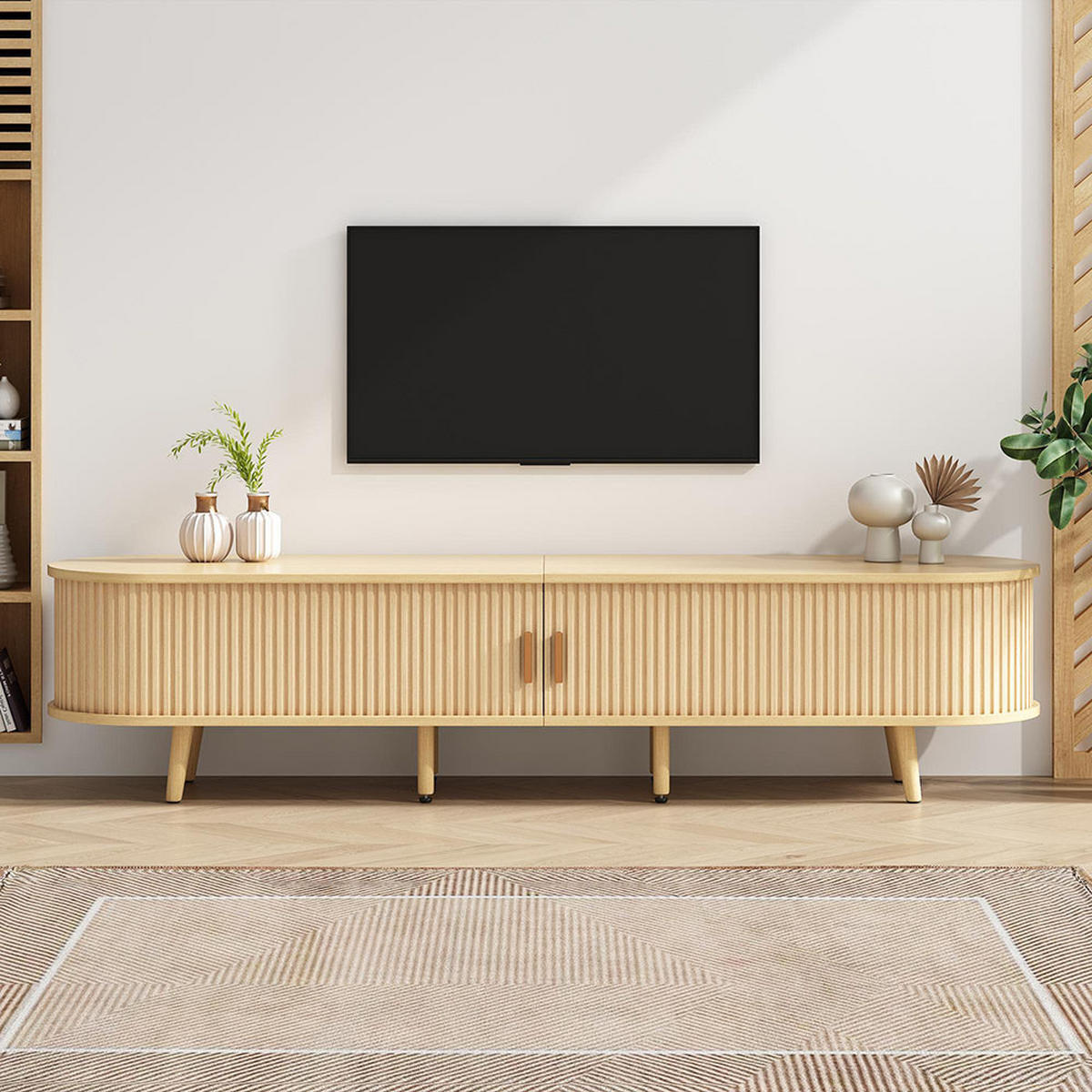 TV-STÄNDER in Eiche farben mit Stauraum - Naturfarben, Holz (40/42/175cm) - KOMHTOM