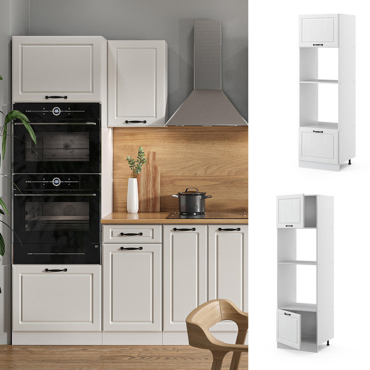 MIKROWELLENSCHRANK R-Line Weiß Landhaus 60 cm - Creme/Weiß, Holzwerkstoff (60/206.8/57.2cm) - Vicco
