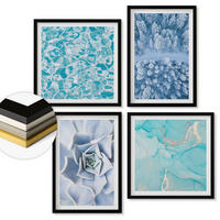 WANDBILDER 4er-Set - 50x50 cm & 40x60 cm Schwarzer Rahmen - Winterwald-Blaublume - Schwarz, Kunststoff (50/50cm) - ArtPrintCave