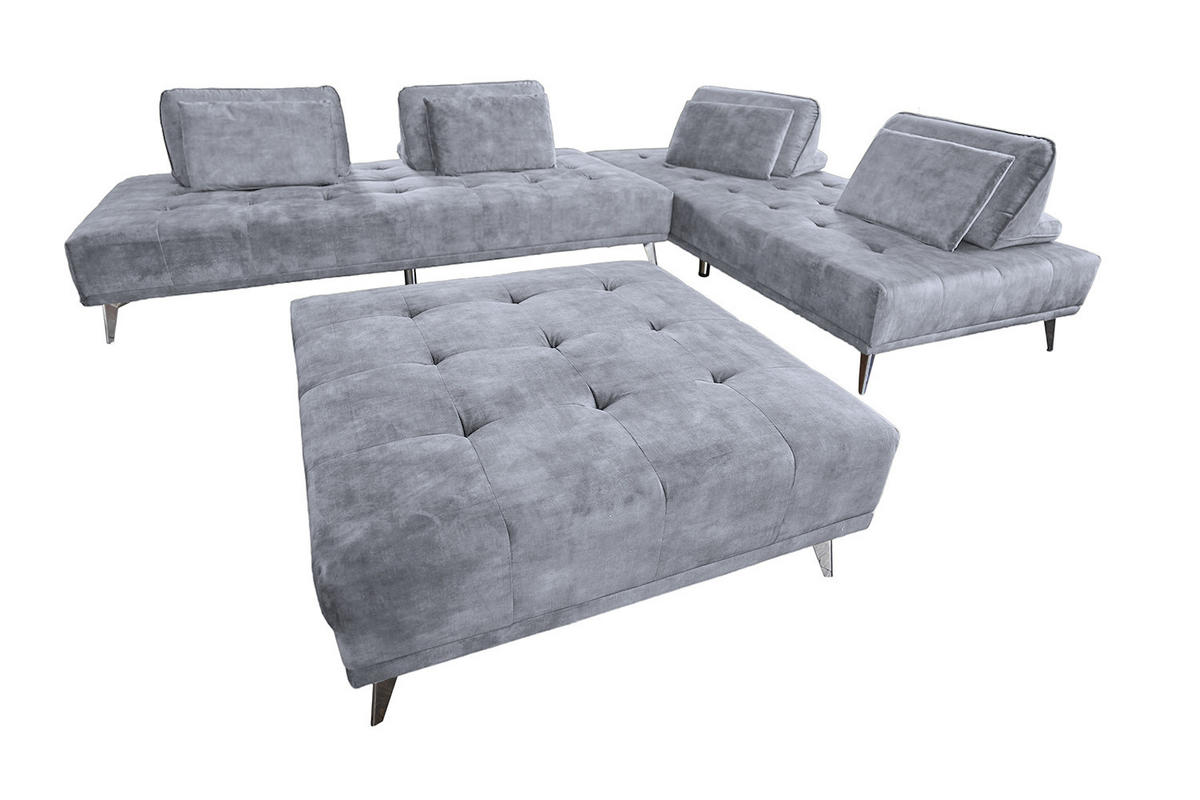 MODULSOFA MIT HOCKER WIOLO Grau Velvet - Silberfarben/Grau, Textil/Metall (350/80/350cm) - KAWOLA