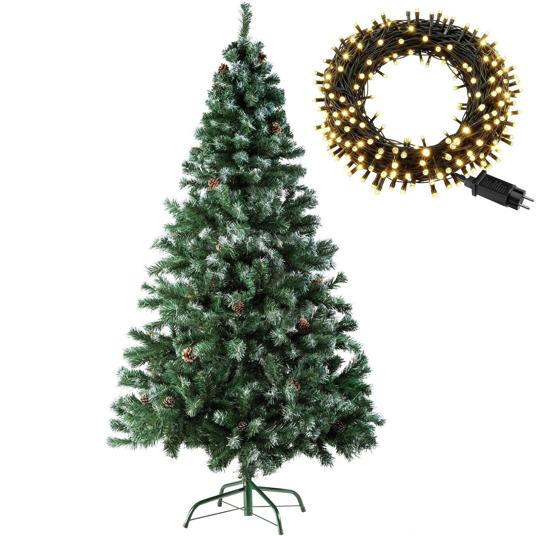 SET WEIHNACHTSBAUM MIT LICHTERKETTE ,inklusive Metallständer mit Kunststoffkappen,grün - Grün, Kunststoff (180cm) - tectake