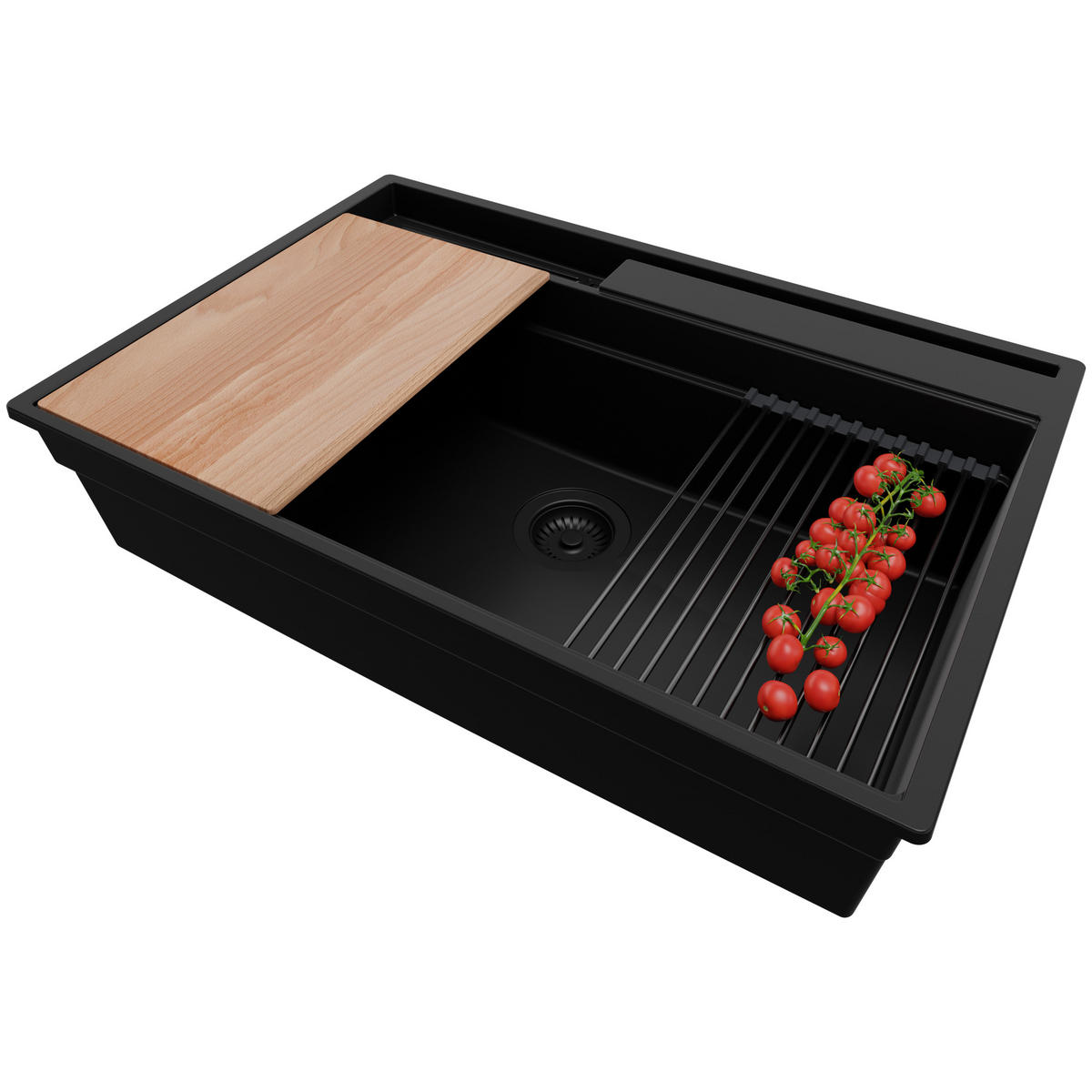 SPÜLBECKEN Oslo Pocket, 2-er set Alles Schwarz 78/53 cm 1 Becken + Ablauf-Set + Küchenzubehörset ab 80er Unterschrank - Beige/Schwarz, Kunststoff (78/20/53cm) - Primagran