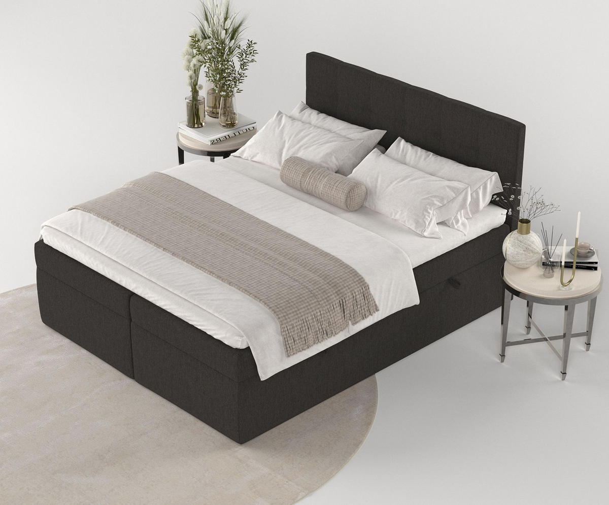 BOXBETT Tari Schwarz 140/200 cm mit Matratze und Topper - Schwarz, Holz/Holzwerkstoff (140/200cm) - Maison de Reve