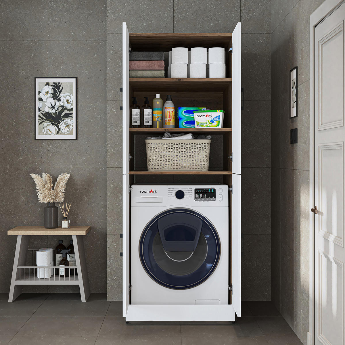 WASCHMASCHINENSCHRANK DORA-II 70cm Breit - Eiche Bianco, Holzwerkstoff (70/186/74cm)