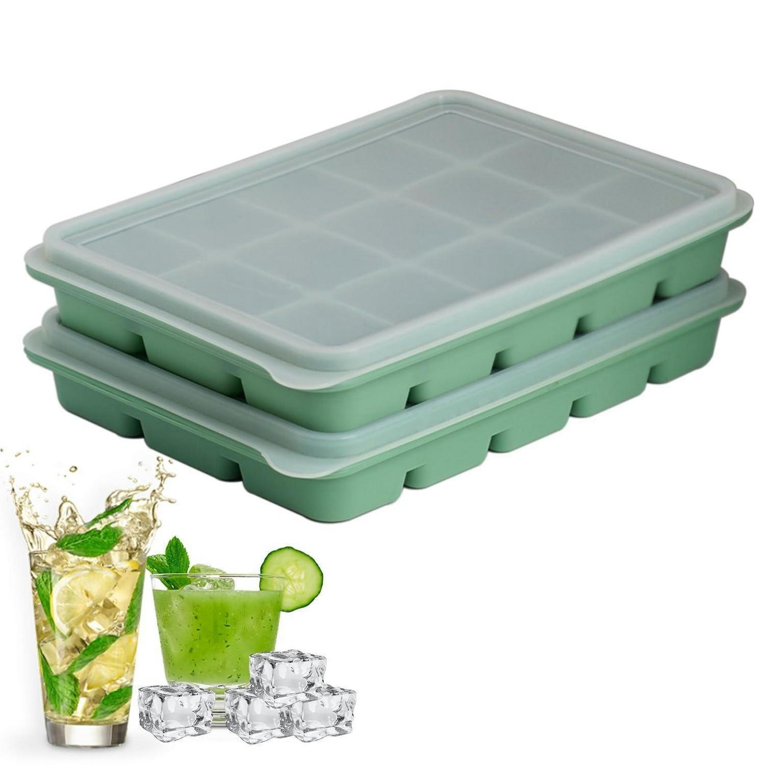 EISWÜRFELFORM 2er-Set Silikon mit Deckel 30 Fächer Olivgrün - Olivgrün, Kunststoff (13/3/18.5cm)