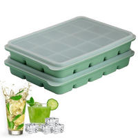 EISWÜRFELFORM 2er-Set Silikon mit Deckel 30 Fächer Olivgrün - Olivgrün, Kunststoff (13/3/18.5cm)