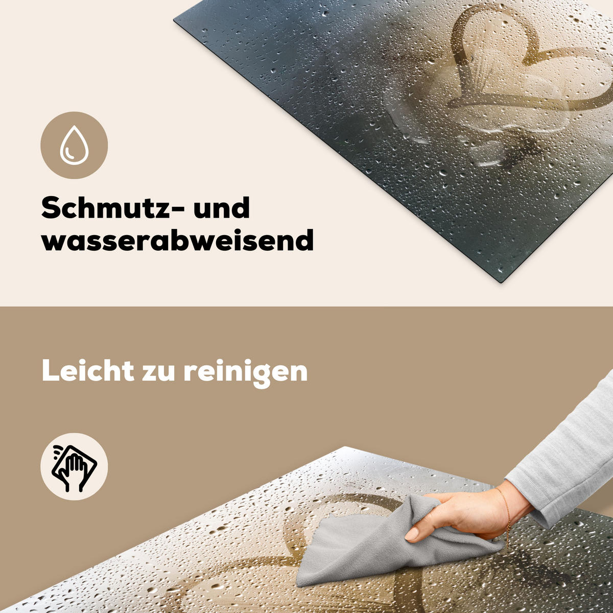 HERDABDECKPLATTE Herz - Kondenswasser - Wasser - 3D Ceranfeldabdeckung 80x52 cm - Grau, Kunststoff (80/52/0.2cm) - MuchoWow