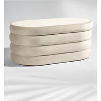 XL Sitzbank mit Stauraum Oval – Samt Truhenbank Creme - Beige, Textil (45/42.5/110cm) - Blumtal