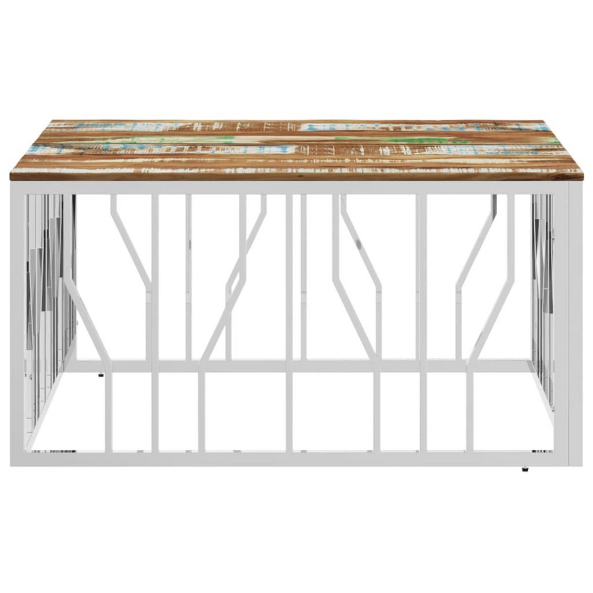 COUCHTISCH Silbern Edelstahl und Altholz Massiv - Silberfarben, Metall (80/80/40cm) - furnicato