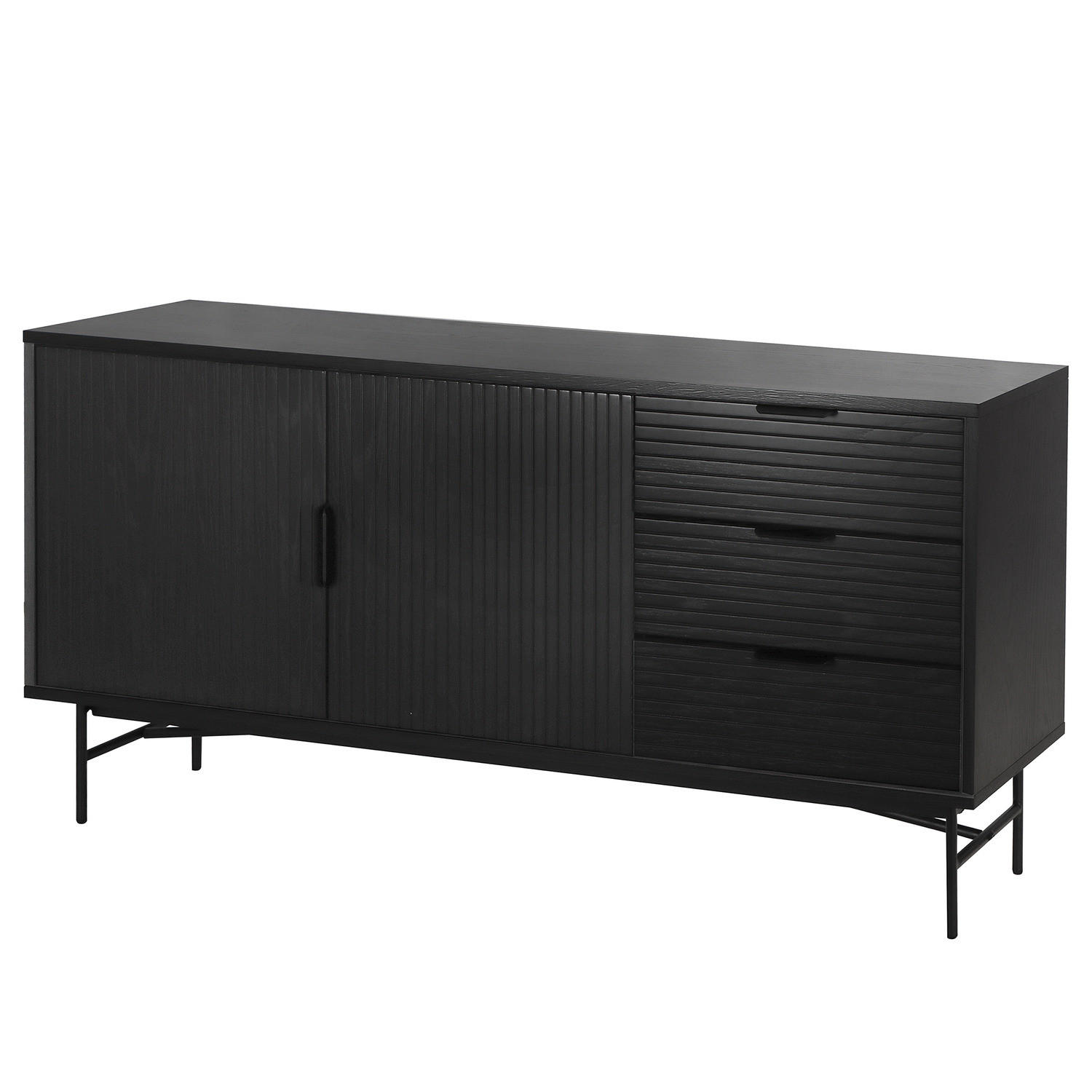 SIDEBOARD mit 2 Türen - Eichefarben/Schwarz, Holzwerkstoff/Metall (160/75/40cm) - home24