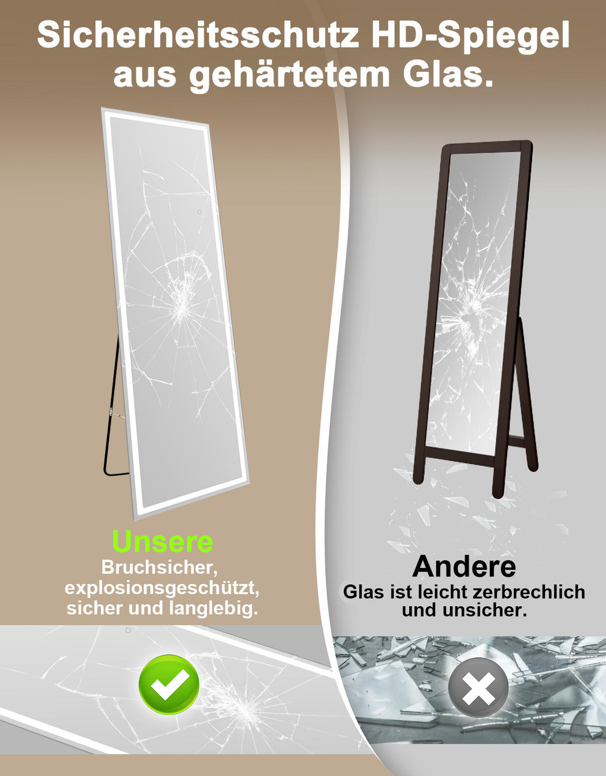 GANZKÖRPERSPIEGEL Qylveth 150/40/34 cm - Weiß, Glas/Metall (40/34/150cm) - ZMH