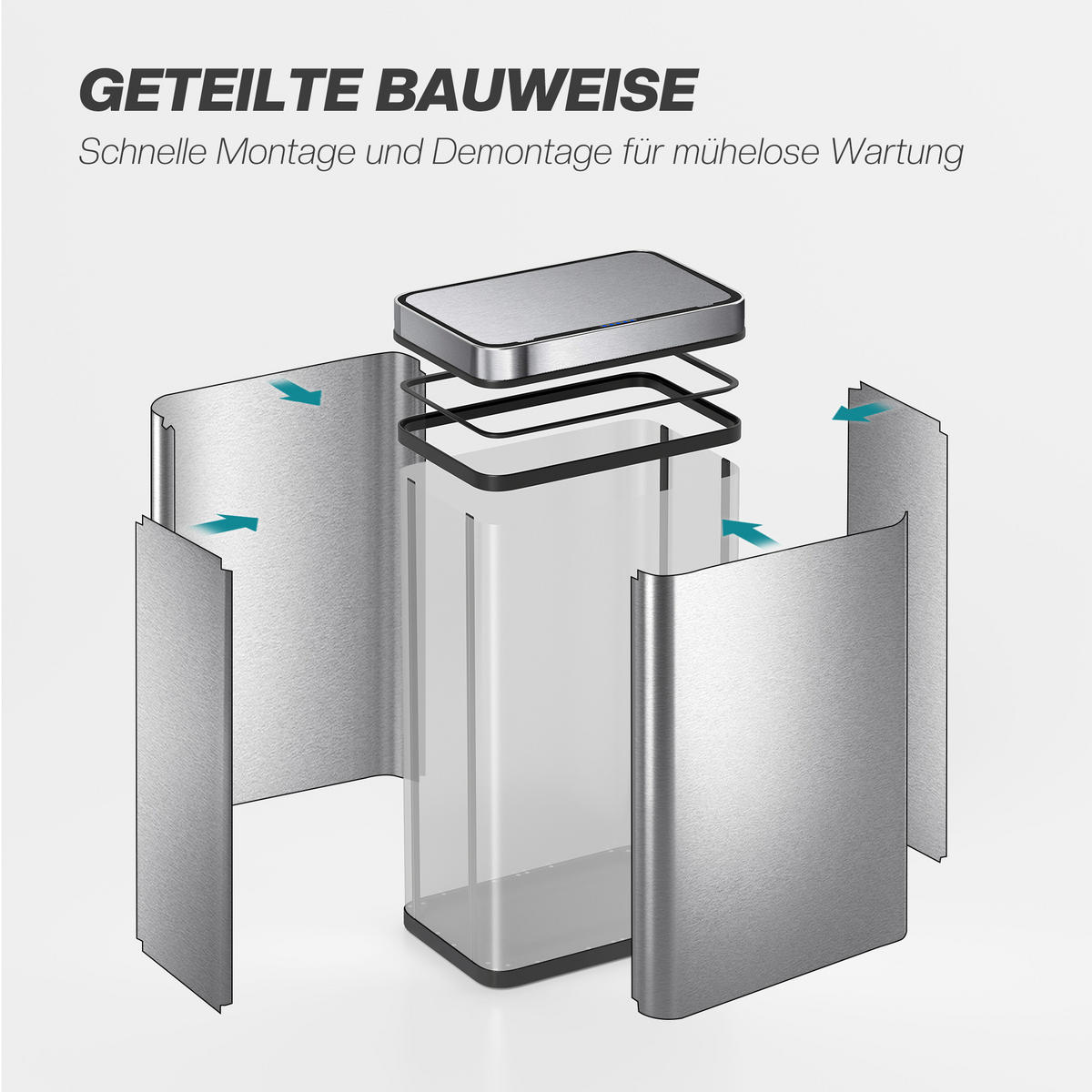 MÜLLEIMER DE-08909 60 L mit Bewegungssensor & Soft-Close Silber - Silberfarben, Metall (27/66/39cm) - ComfortXL