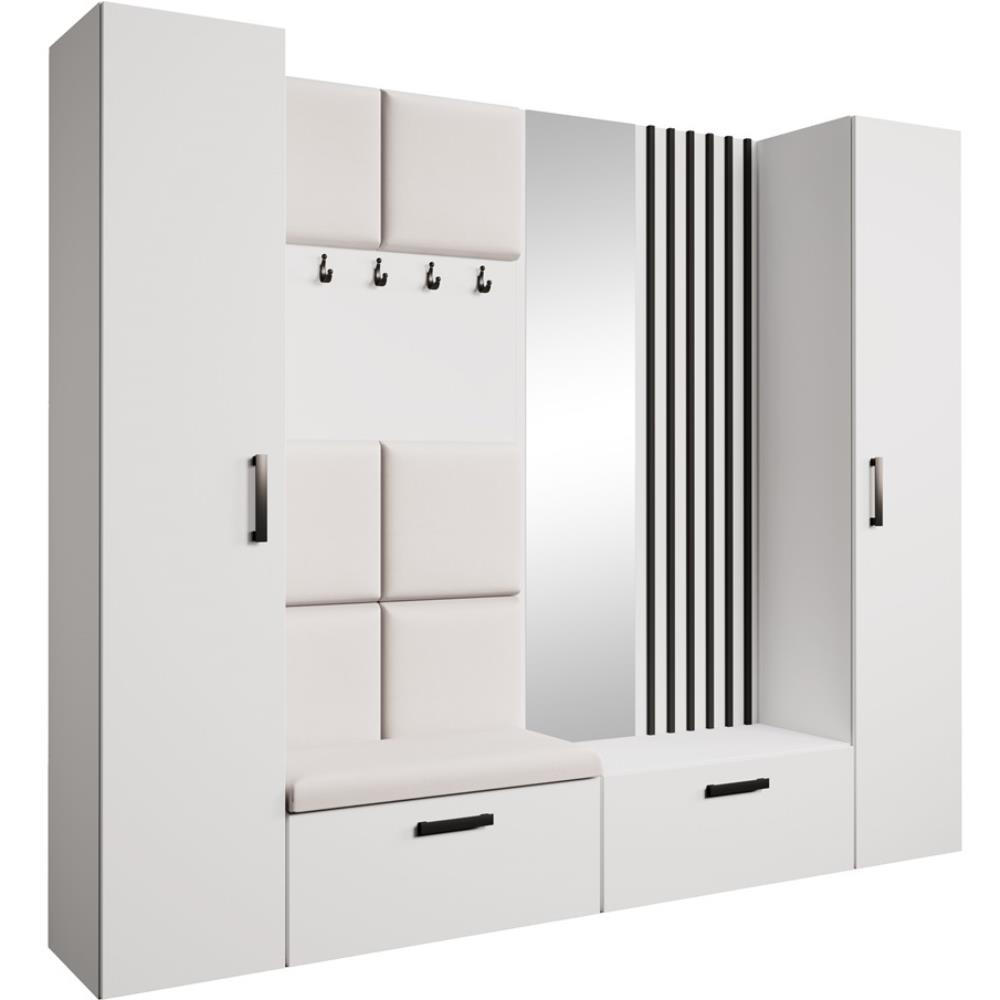 GARDEROBE Margaret XL 242/203/43 mit gepolsterten Paneelen/Lamellen/Spiegel - Beige/Schwarz, Holzwerkstoff/Kunststoff (242/203/43cm) - Beautysofa