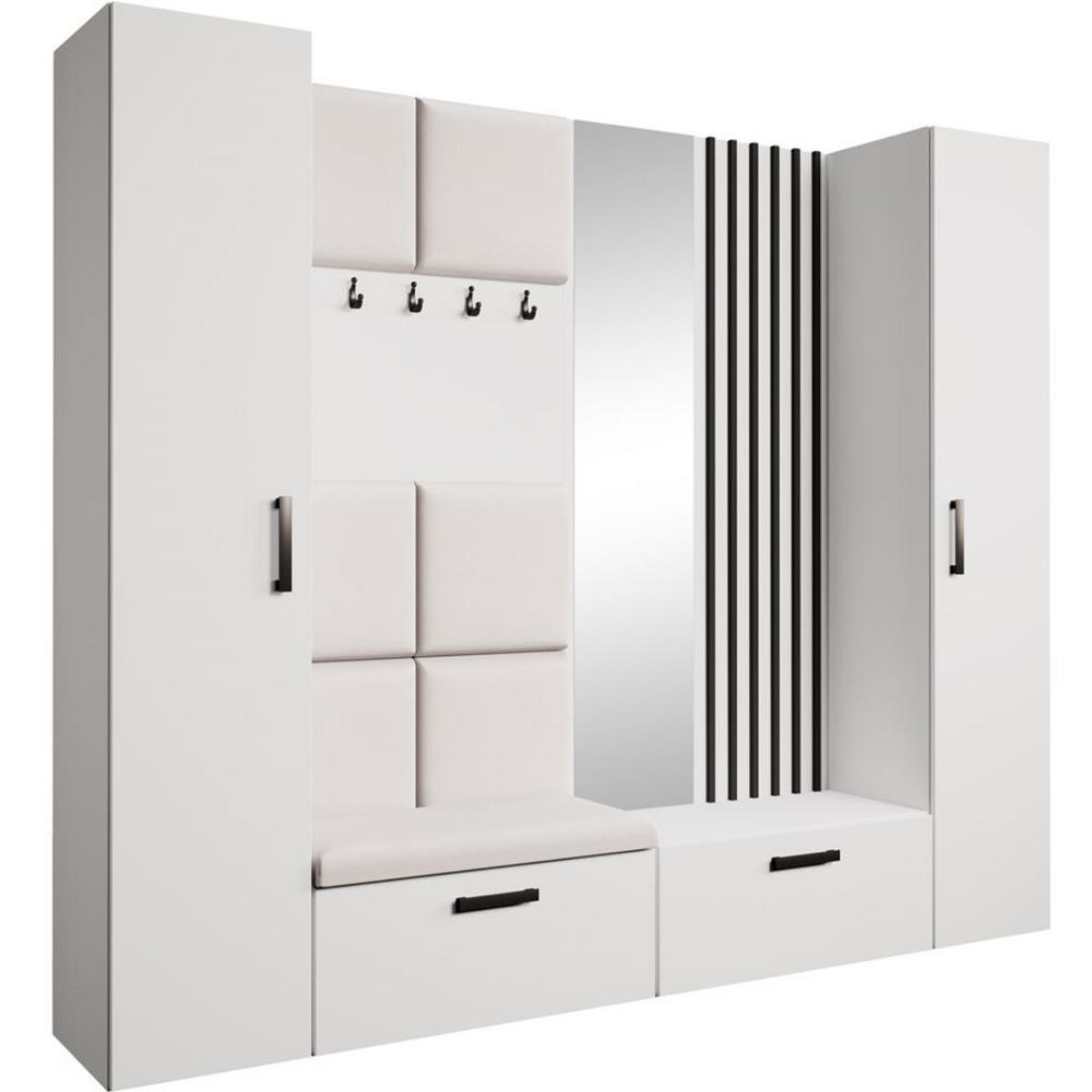 GARDEROBE Margaret XL 242/203/43 mit gepolsterten Paneelen/Lamellen/Spiegel - Beige/Schwarz, Holzwerkstoff/Kunststoff (242/203/43cm) - Beautysofa