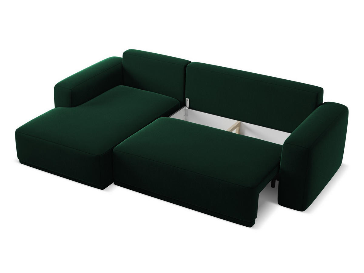 ECKSOFA mit Schlaffunktion Samt Stoff Grün - Dunkelgrün/Schwarz, Kunststoff/Textil (258/160cm) - Makamii