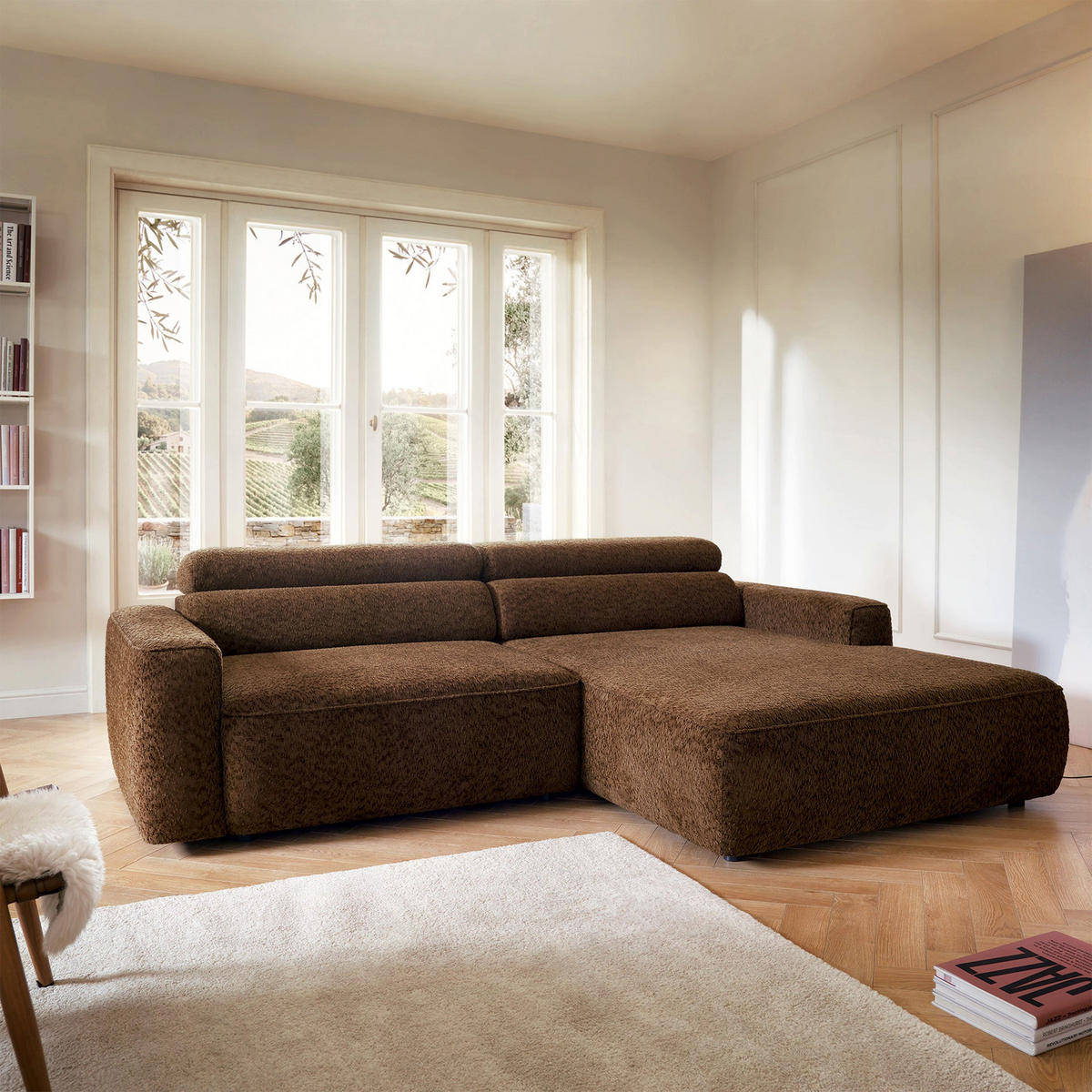 ECKSOFA Fando Braun Chenille - Schwarz/Braun, Kunststoff/Textil (182/252cm) - Selsey