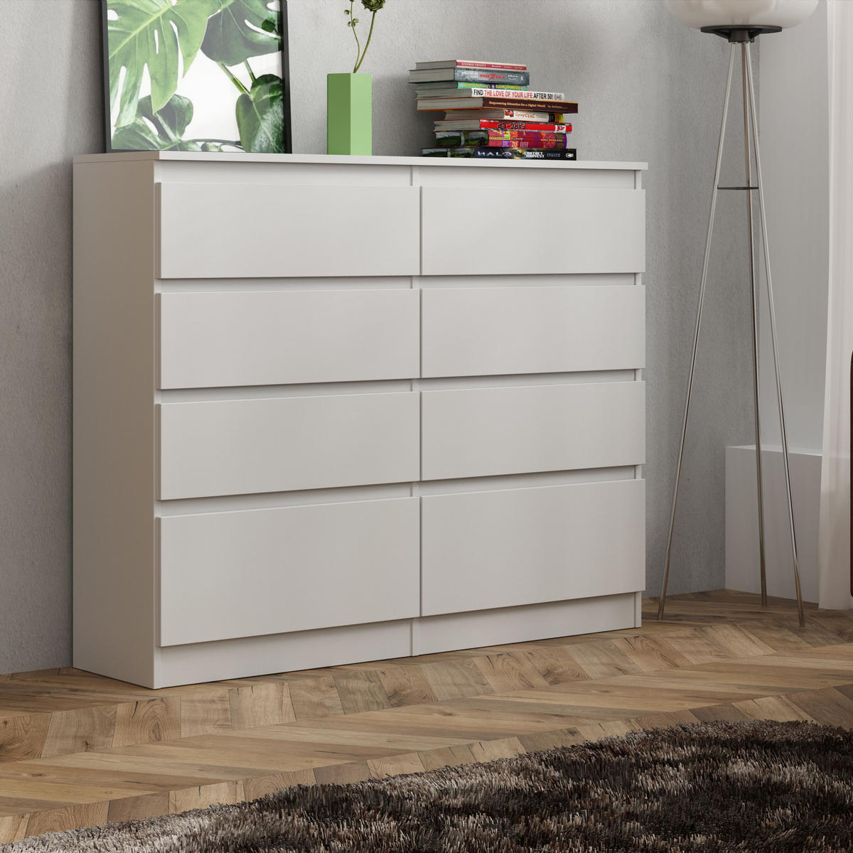 KOMMODE ADRIANO 120/100/33 cm mit 8 Schubladen Weiß - Weiß, Holzwerkstoff (120/100/33cm) - MASSENO