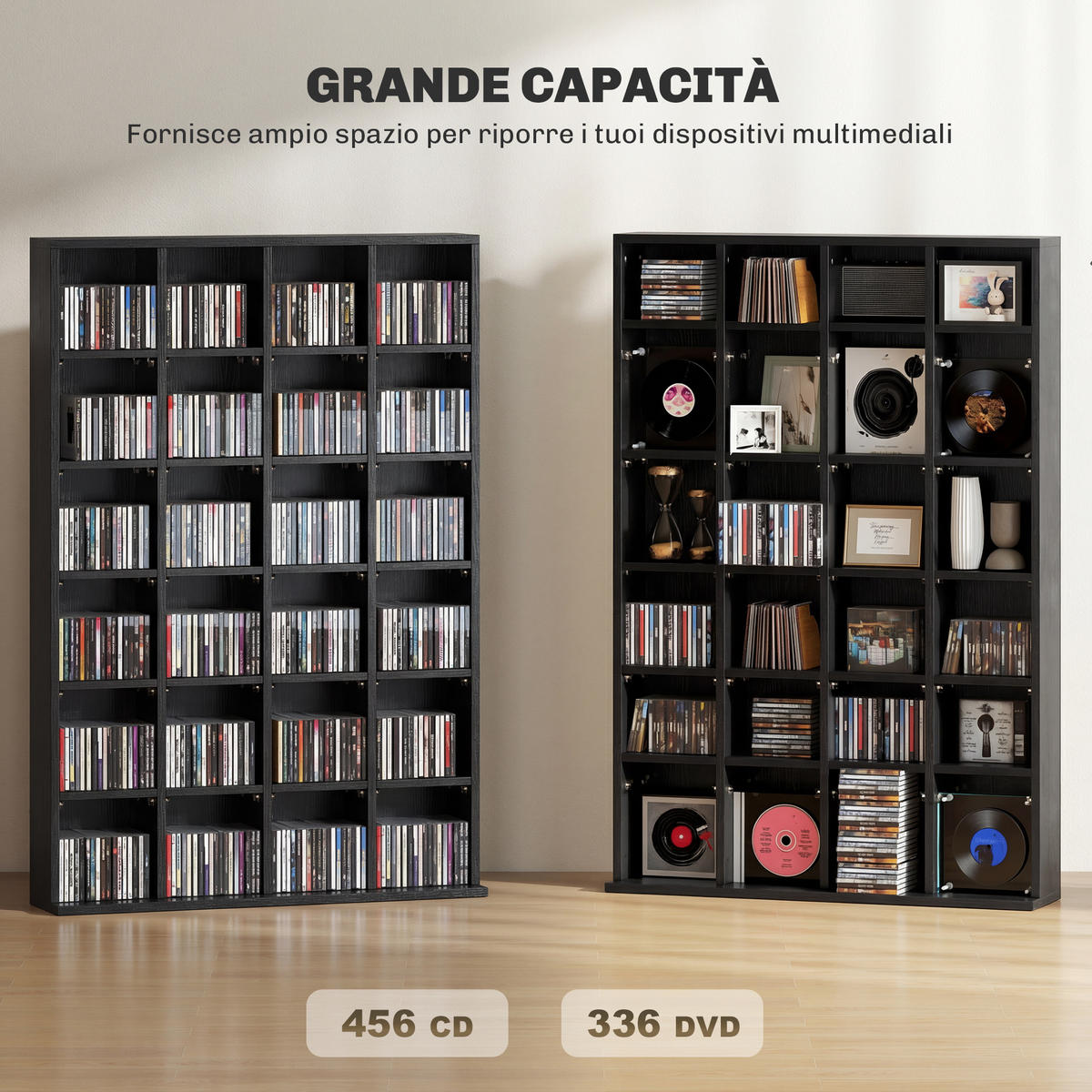 CD-REGAL DE-14442 für 456 CDs/336 DVDs, verstellbare Böden Schwarz - Schwarz, Holzwerkstoff (20/130.5/89cm) - ComfortXL