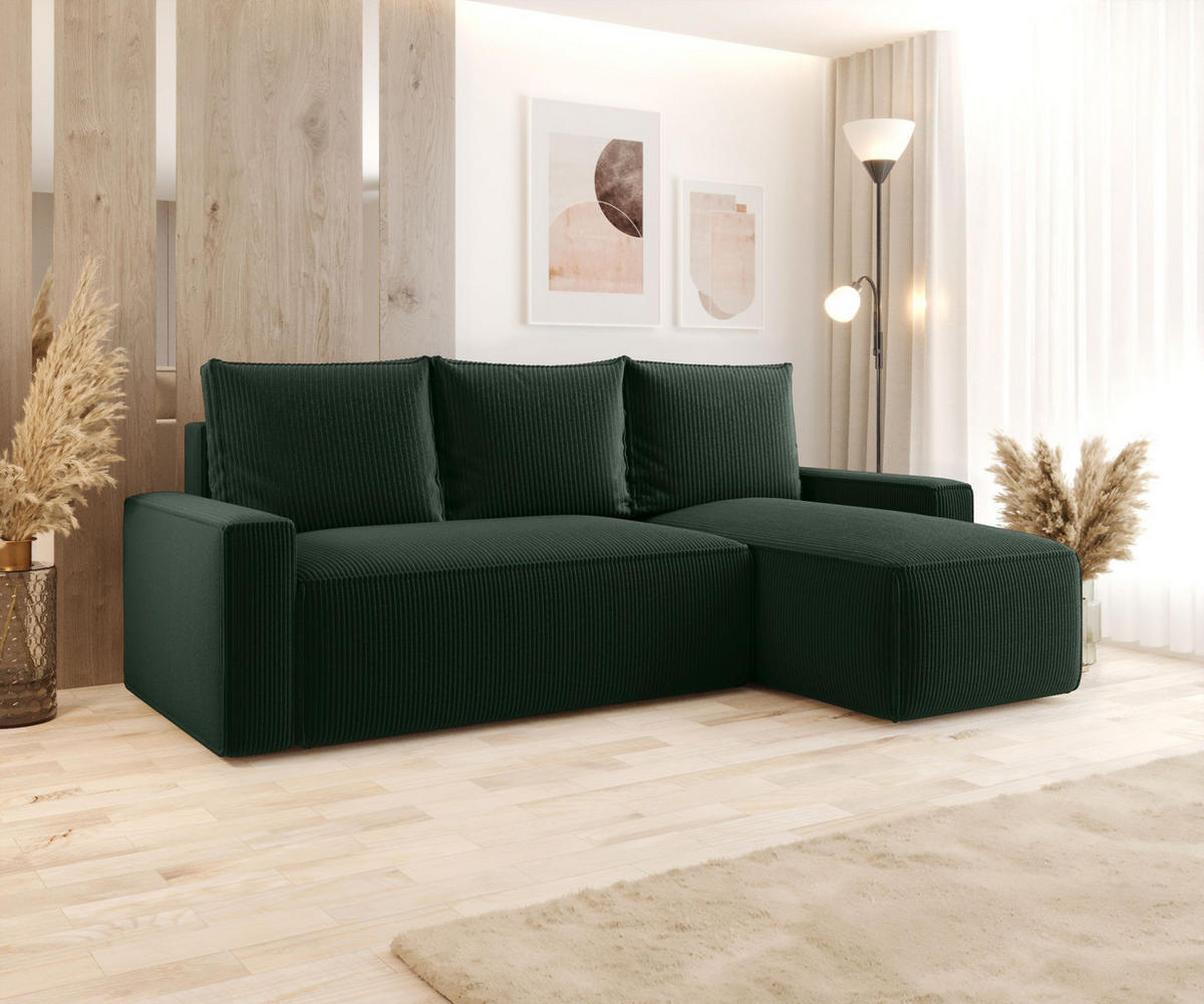 ECKSOFA mit Schlaffunktion SAVIO Poso 14 Rechts - Dunkelgrün, Textil (232/140cm) - Bedante