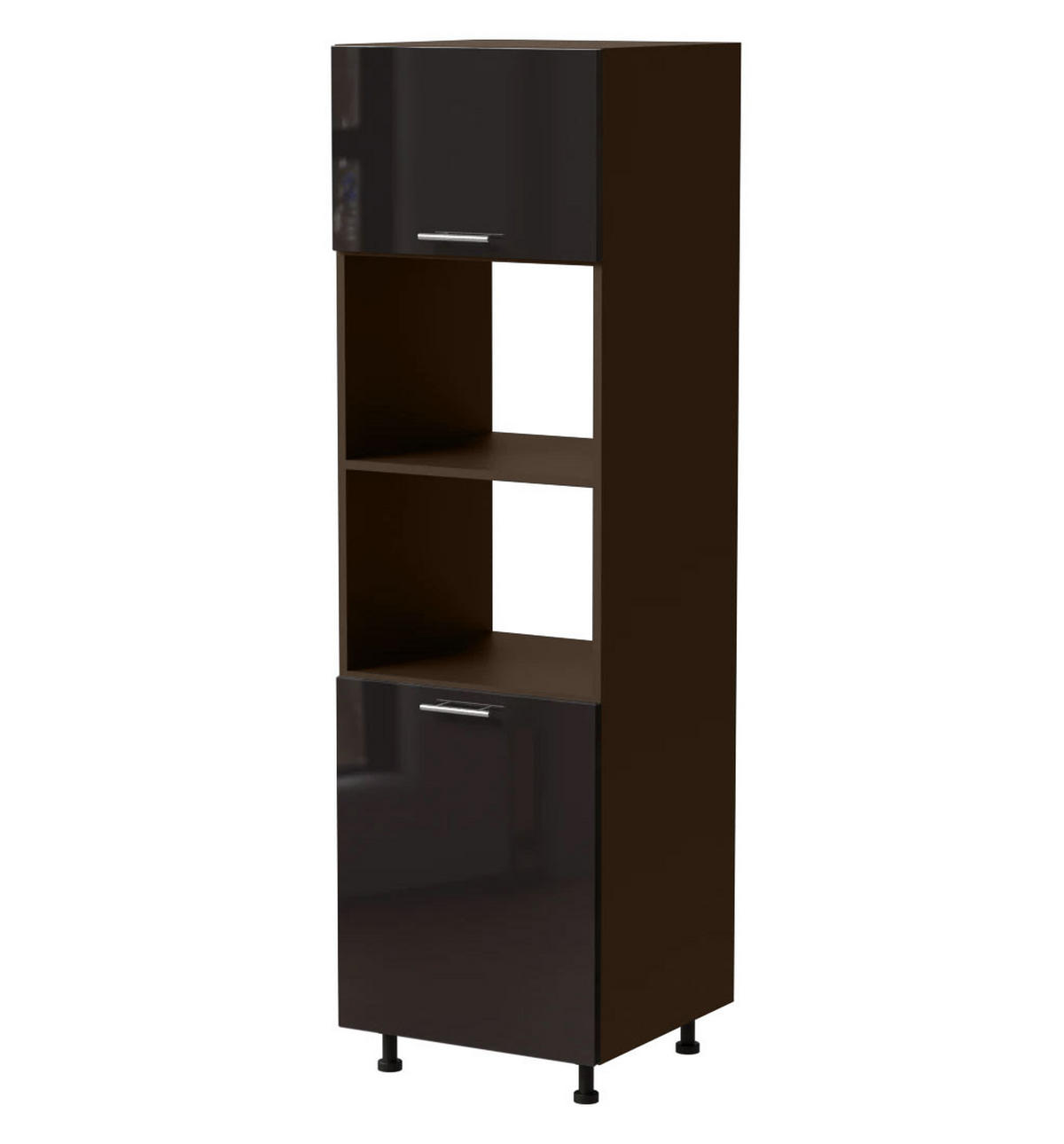 BACKOFENUMBAUSCHRANK Essen D14/RU/60/207 Schwarz Hochglanz / Lava Matt 60 / 59 / 207cm - Schwarz Hochglanz/Dunkelgrau, Holz/Holzwerkstoff (60/207/59cm) - Feldmann-Wohnen