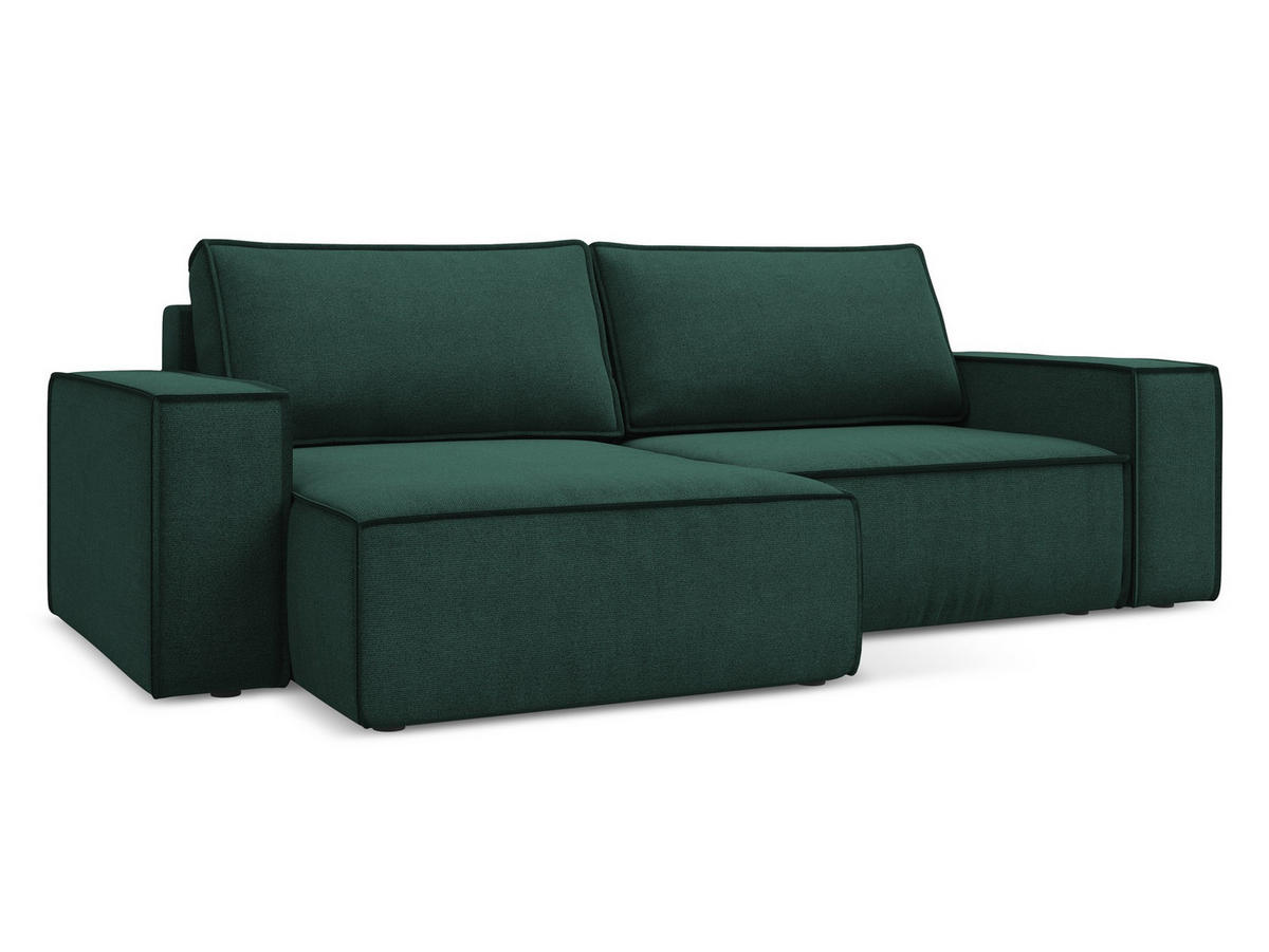 ECKSOFA mit Schlaffunktion Strukturstoff Stoff Grün - Dunkelgrün/Schwarz, Kunststoff/Textil (148/257cm) - Makamii