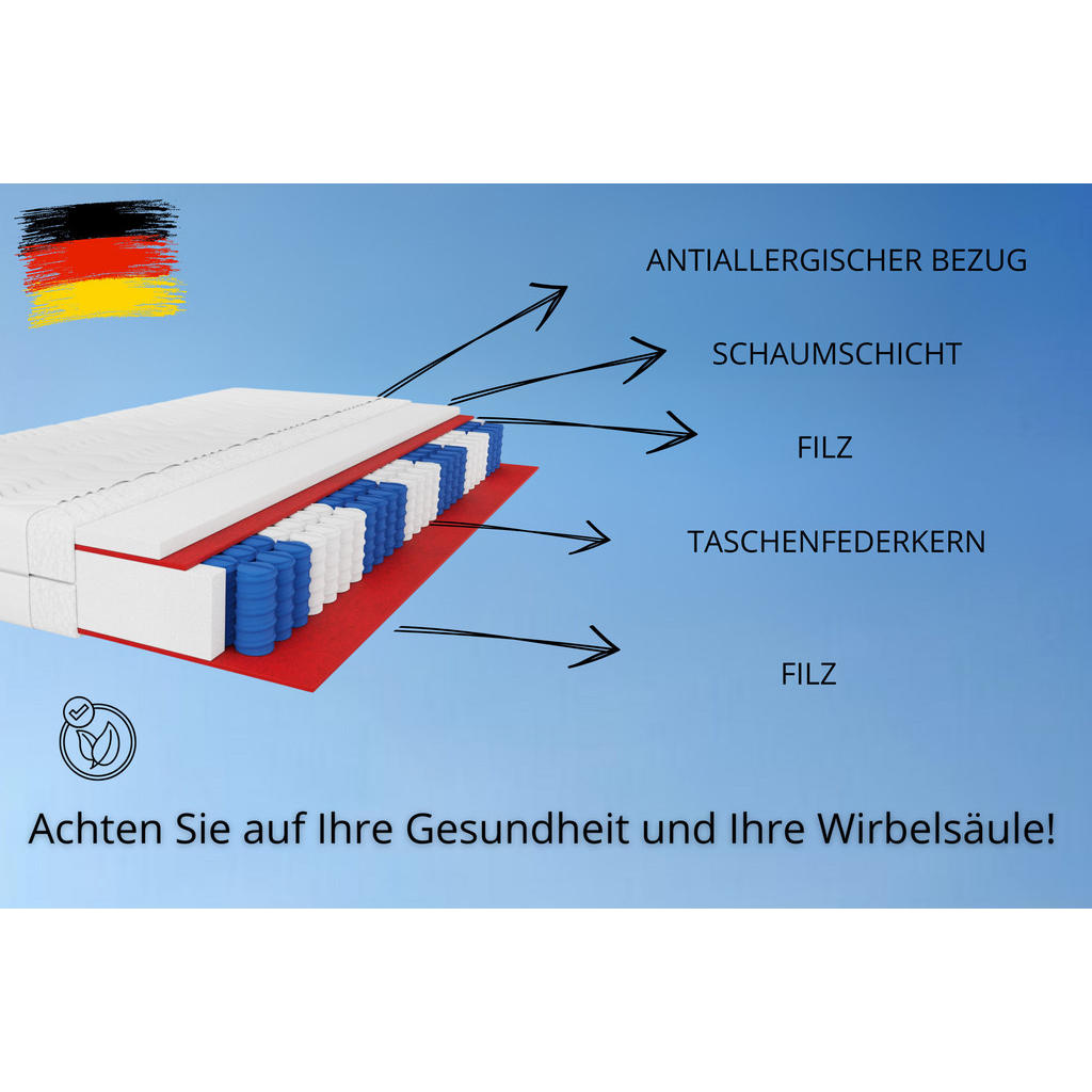 Thumbnail - Marpur Taschenfederkernmatratze, Weiß, Textil, H3, 100x200 cm, Oeko-Tex® Standard 100, Schlafzimmer, Matratzen Shop, Mat...