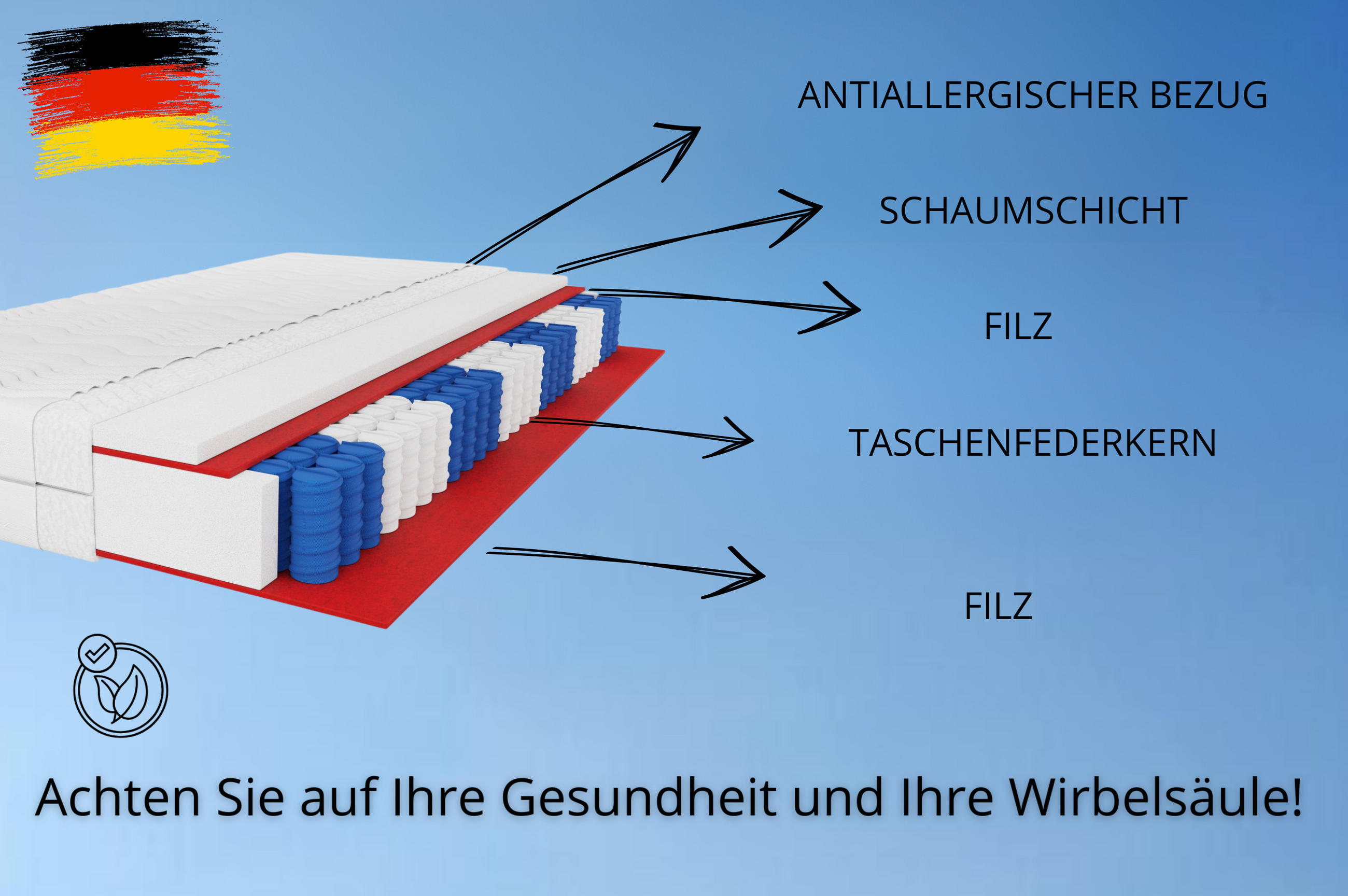 Thumbnail - Marpur Taschenfederkernmatratze, Weiß, Textil, H3, 140x200 cm, Oeko-Tex® Standard 100, Schlafzimmer, Matratzen Shop, Mat...