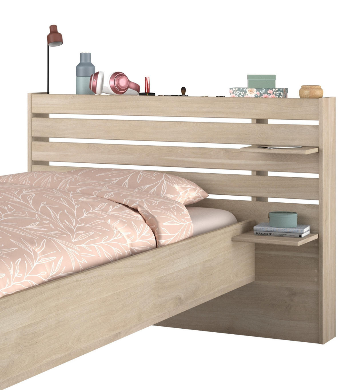 STAURAUMBETT Jugendzimmer Bett 90 x 200 mit 2 x Bettschubkasten - Eichefarben, Holz/Holzwerkstoff (200/90cm) - Parisot Meuble