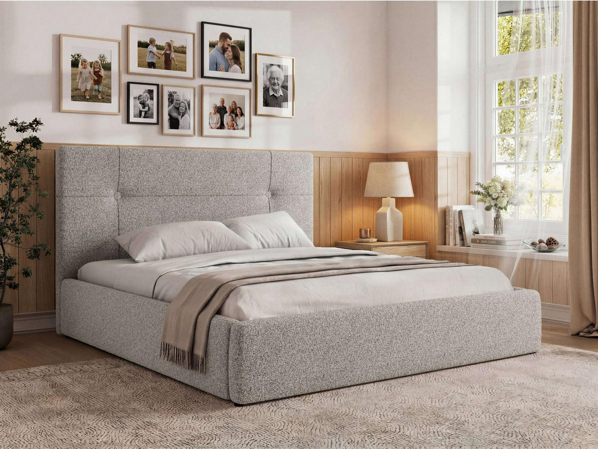 ČALÚNENÁ POSTEĽ CALERIO CLASSIC 140/200 - Svetlosivá Štruktúrovaná látka - Matrac Pocket - čierna/svetlosivá, textil/plast (140/200cm) - MKS