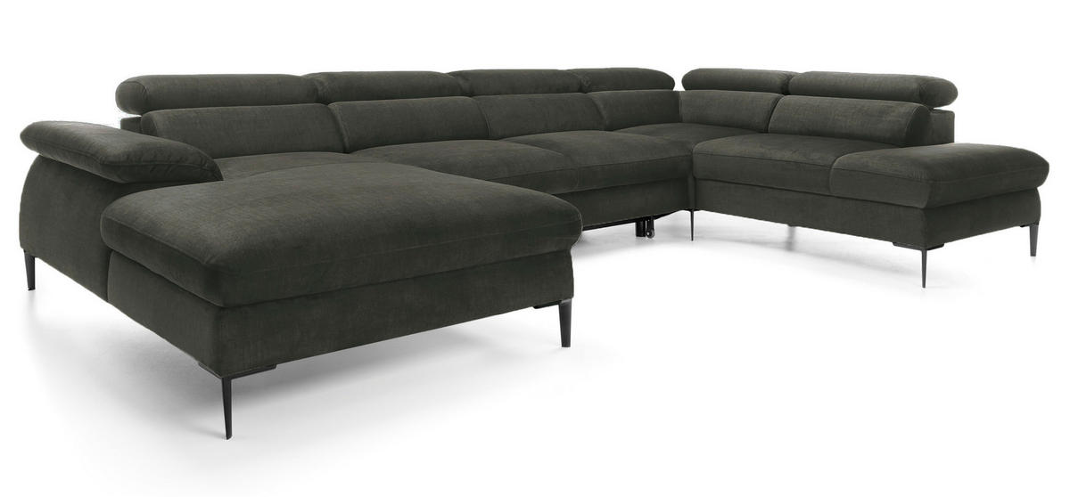ECKSOFA U-Form 350 cm Amaro M mit Schlaffunktion, Links, Grün - Grün, Holz (214/353cm) - Emporius