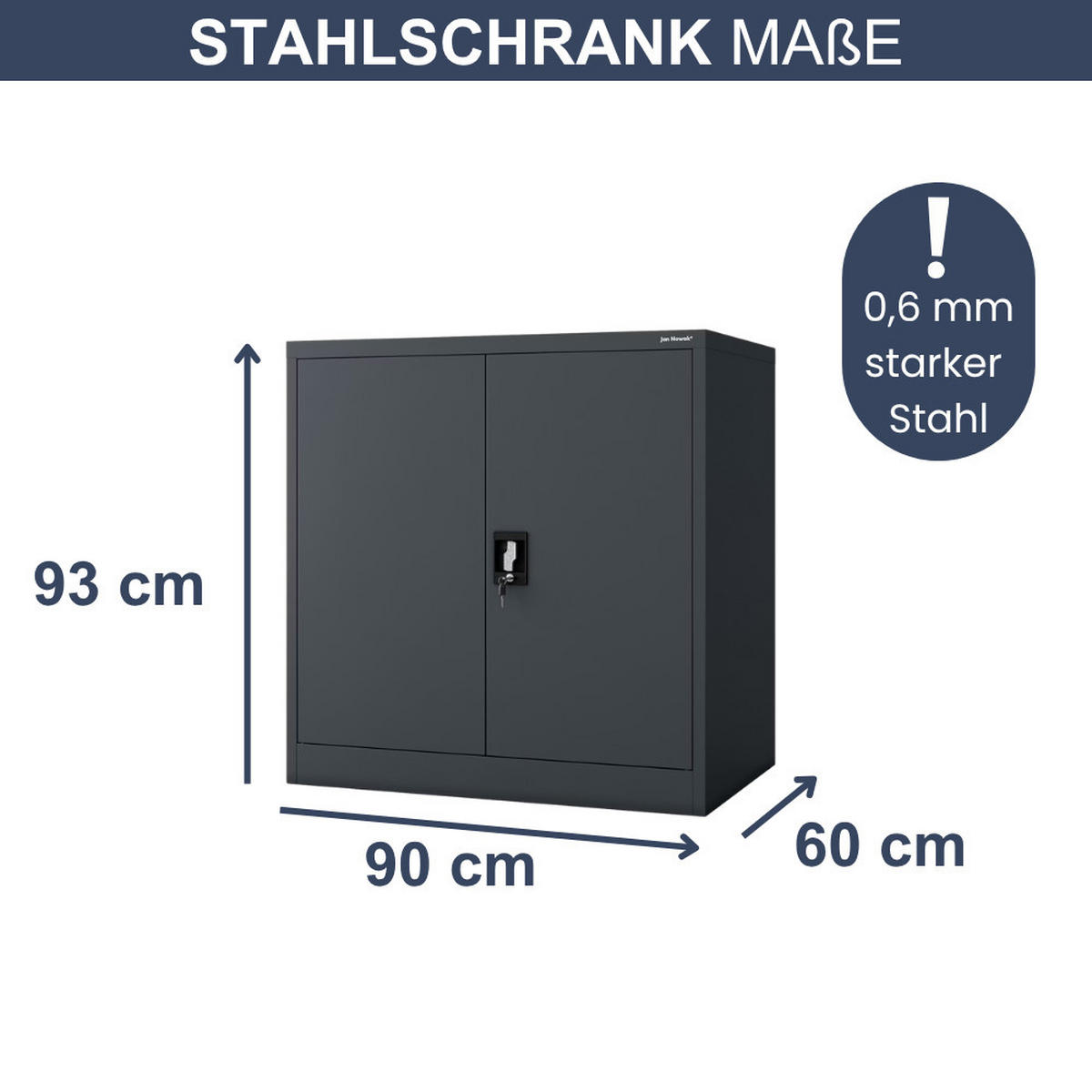 AKTENSCHRANK abschließbar KADO Flügeltüren 93x90x60cm Anthrazit - Anthrazit, Metall (93/90/60cm) - DELUKE