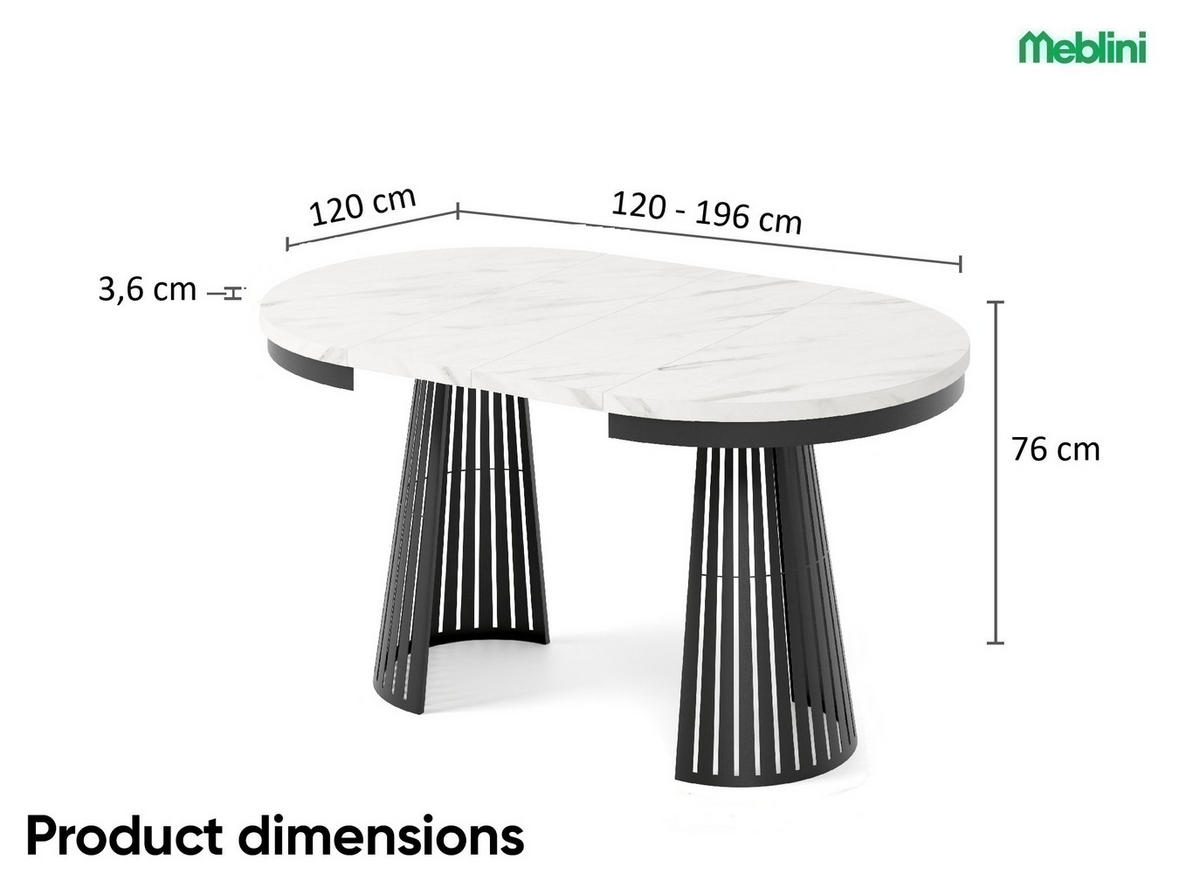 ESSTISCH Cone Bis - Weiß Hochglanz/Schwarz, Holzwerkstoff/Metall (120/120/76cm) - Meblini