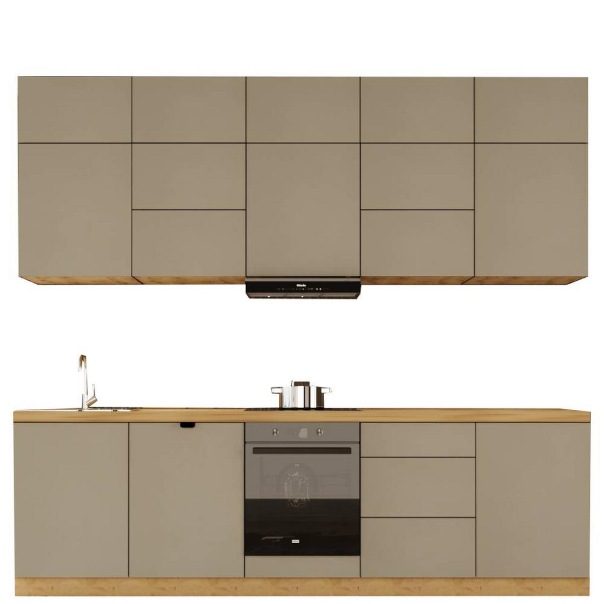 KÜCHENZEILE 300 cm - Langen KL13-M300 - in Beige / Matt - Beige, Holz (300/212/52cm)