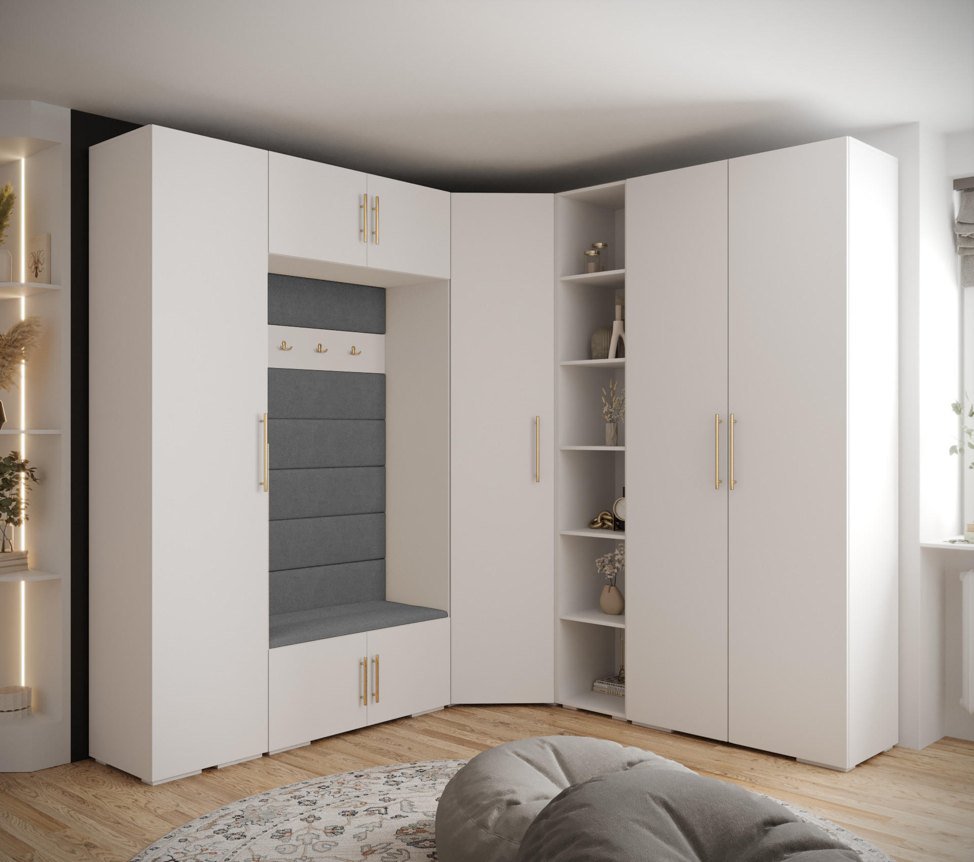 GARDEROBEN-SET 236,7/231,7/47 - Goldfarben/Weiß, Holz/Kunststoff (181.7/236.7/47cm) - Abiks Möbel