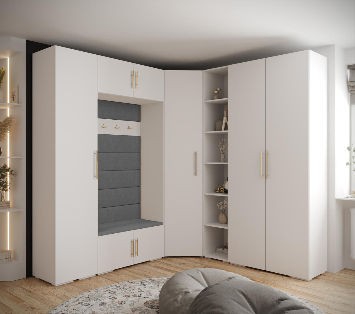 GARDEROBEN-SET 236,7/231,7/47 - Goldfarben/Weiß, Holz/Kunststoff (181.7/236.7/47cm) - Abiks Möbel