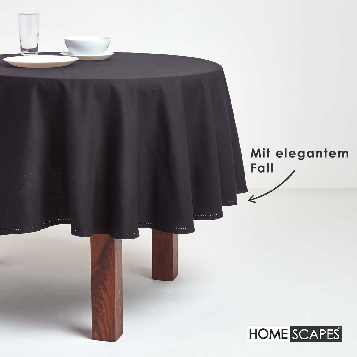 TISCHDECKE schwarz rund 178 cm, 100% Baumwolle - Schwarz, Textil (178/178cm) - Homescapes