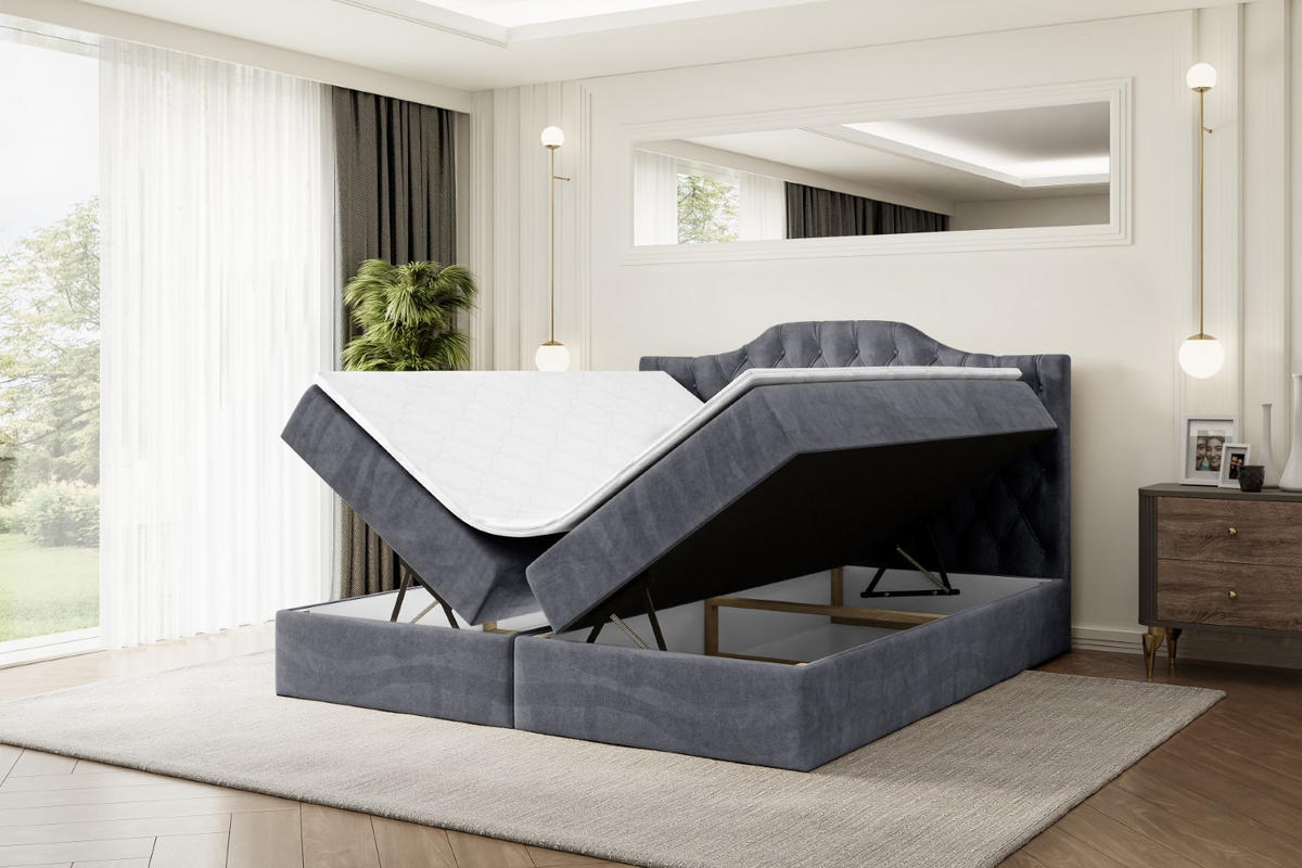 BOXBETT mit Matratze H4 und Lattenrost - VILA-1 - 140x200 cm - H4 - Dunkelgrau - Dunkelgrau, Holzwerkstoff (140/200cm) - ALTDECOR