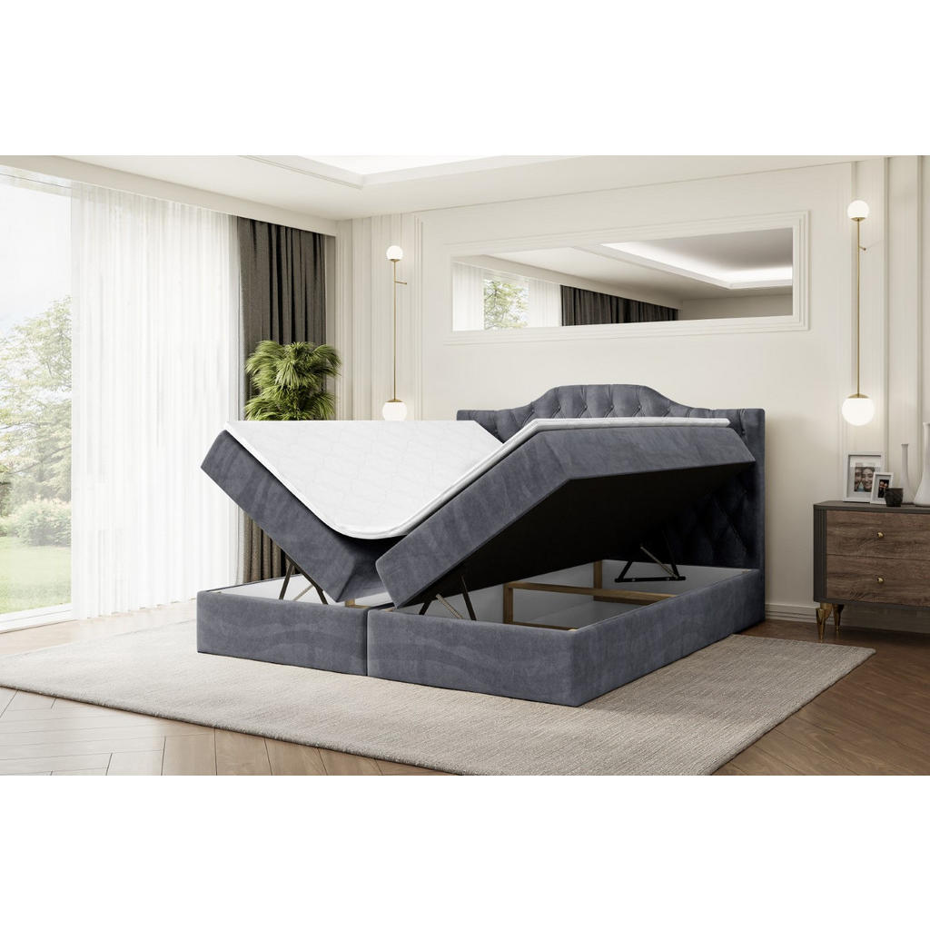 Thumbnail - Altdecor Boxbett, Dunkelgrau, Holzwerkstoff, Höhe ca. 20 cm, 160x200 cm, Schlafzimmer, Betten, Boxspringbetten