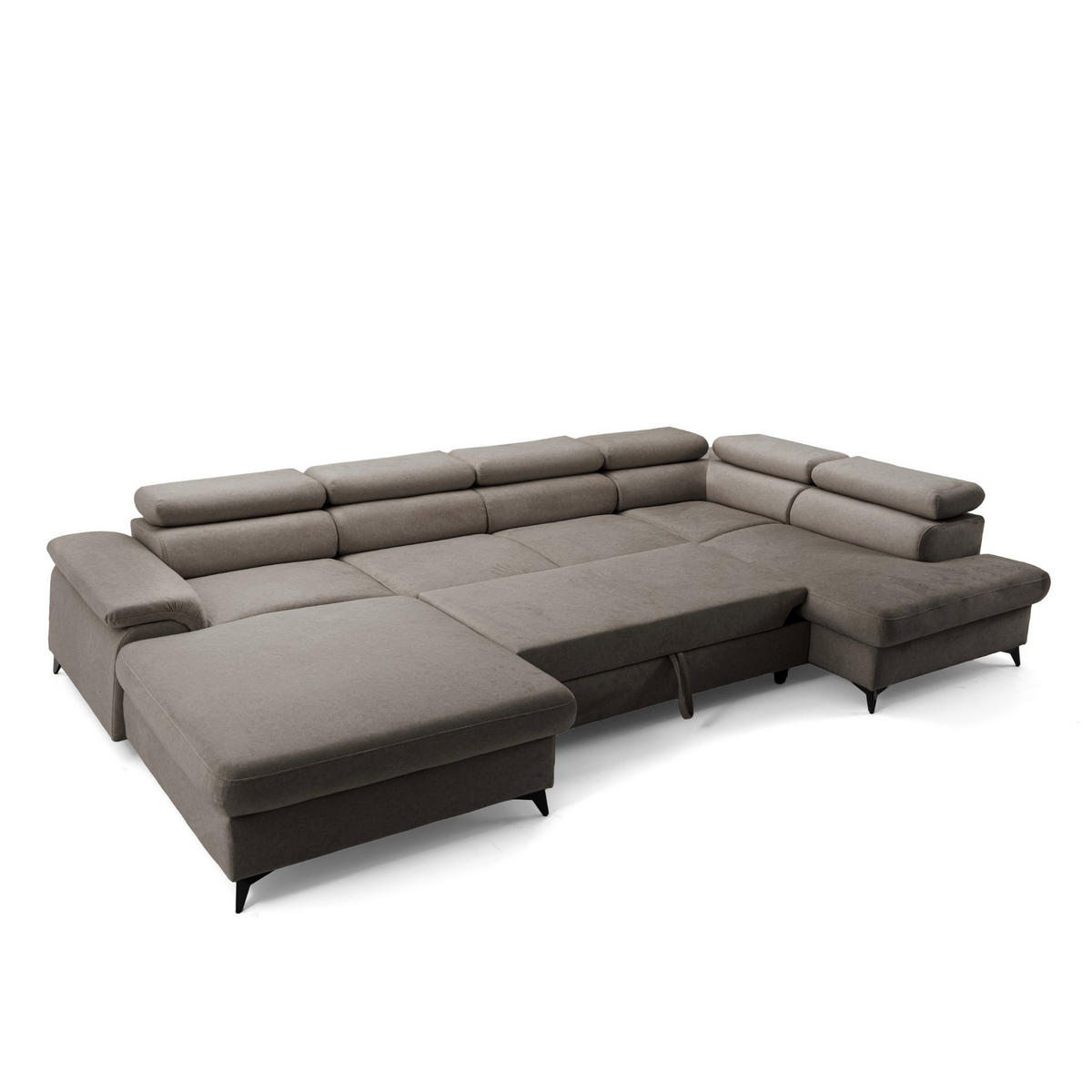 ECKSOFA U-Form PLAZA U Rechts mit Schlaffunktion 125x256 Velours Dunkelgrau - Dunkelgrau/Schwarz, Holz/Kunststoff (210/95/350cm) - Muffo