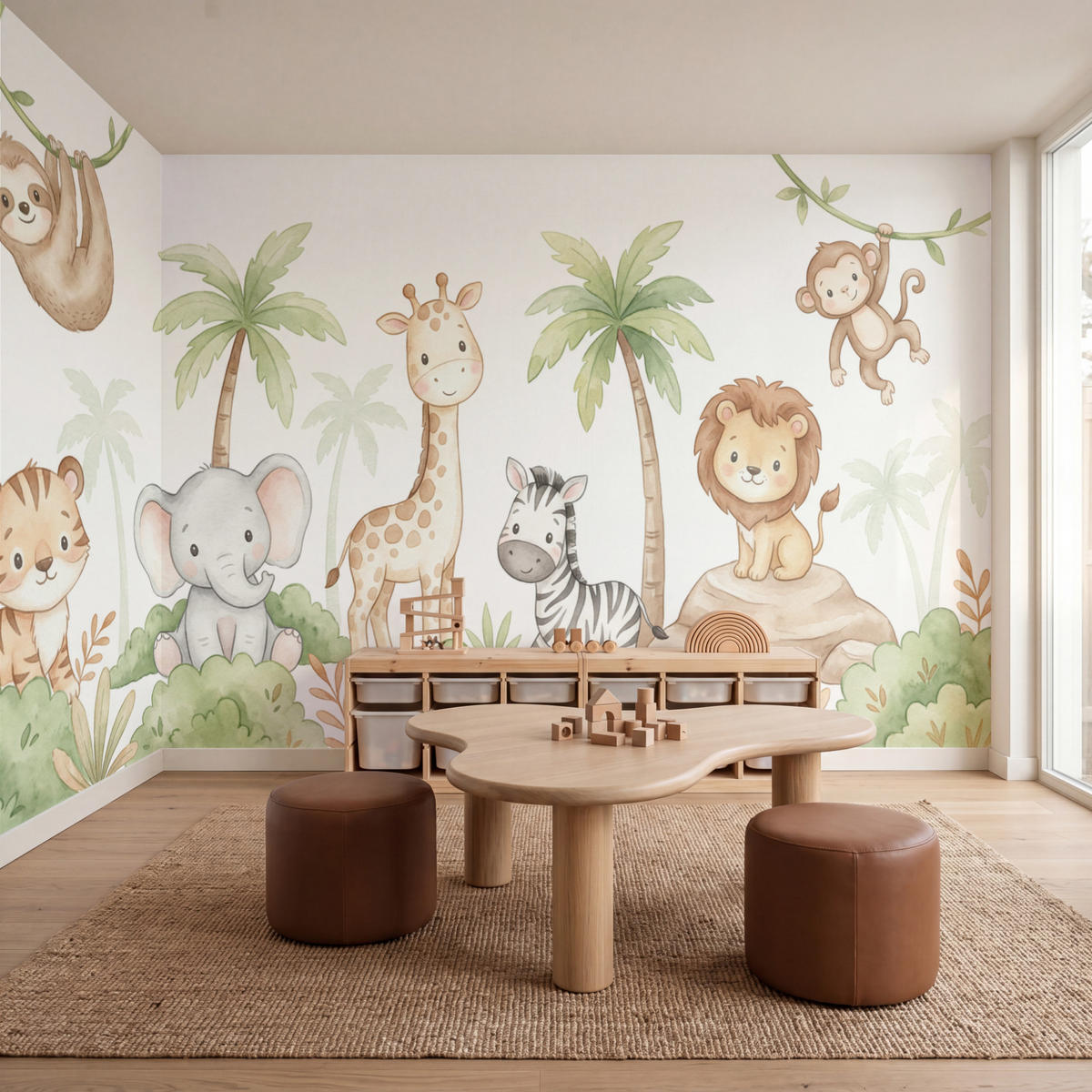 KINDERTAPETE - Tiere - Dschungel - Pastell - 500x220 cm - Weiß, Papier (500/220cm) - OnlyWow