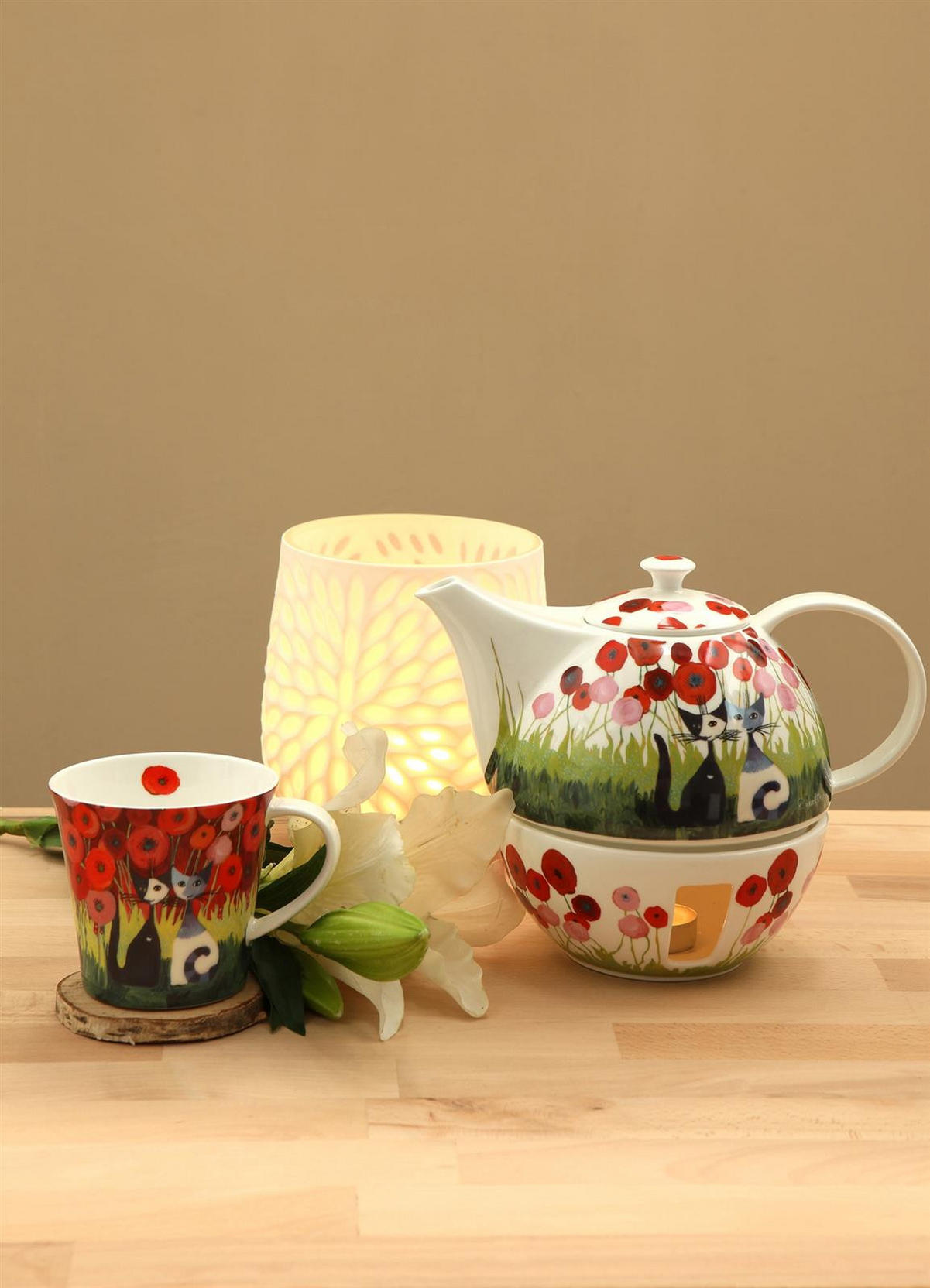 TEEKANNE MIT STÖVCHEN Rosina Wachtmeister - Innamorati tra i papaveri bunt 1,2 l - Multicolor, Keramik (1.2L) - Goebel