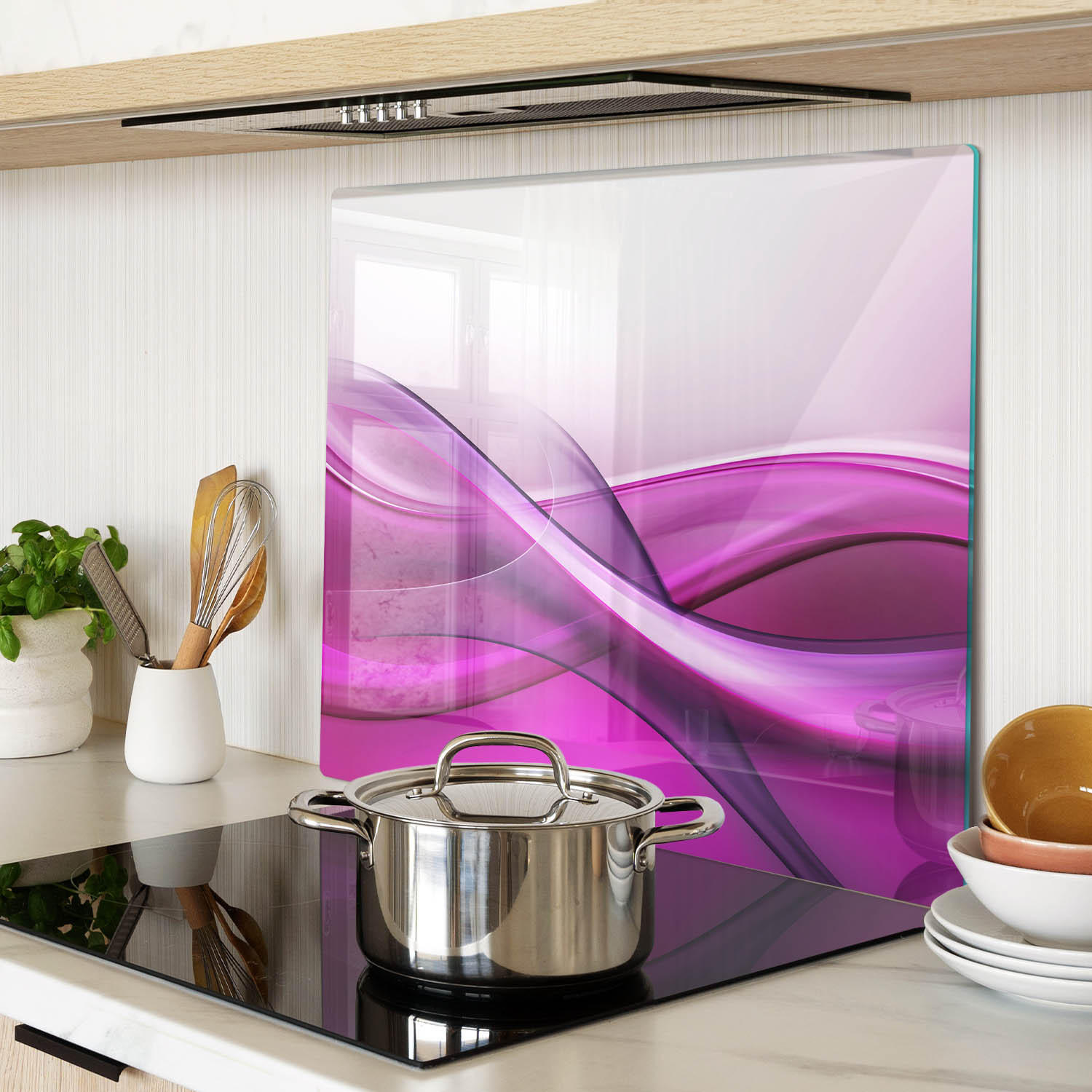 GLASPLATTE 60x52 cm Wellen - Pink, Glas (60/0.4/52cm) - TULUP