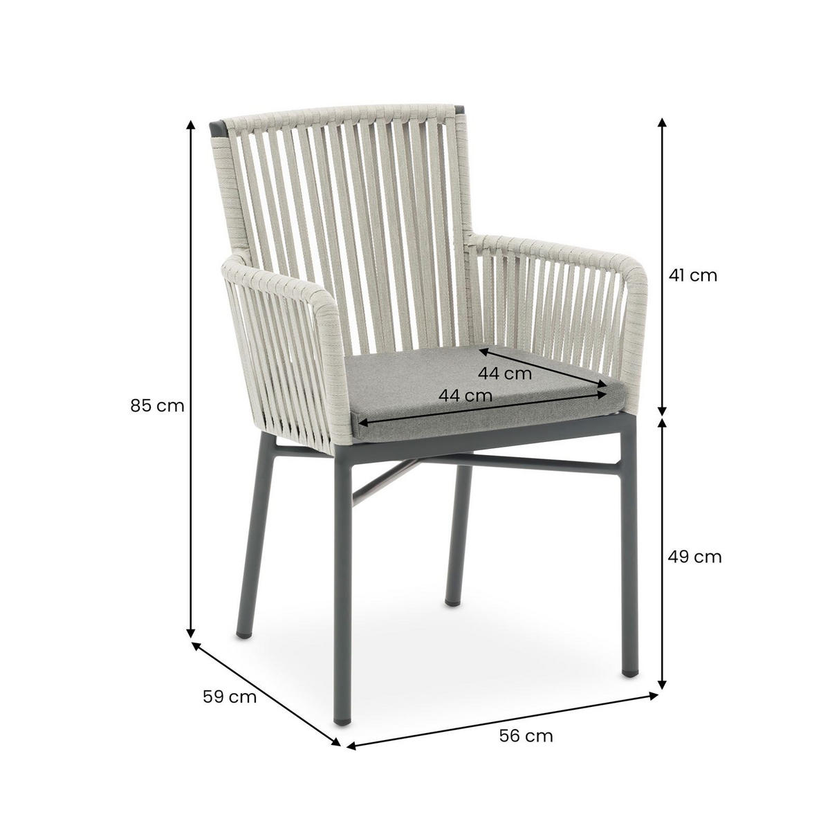 GARTENSTUHL AFUERA 6ER-SET - Grau, Textil/Metall (56/85/59cm) - IDIMEX