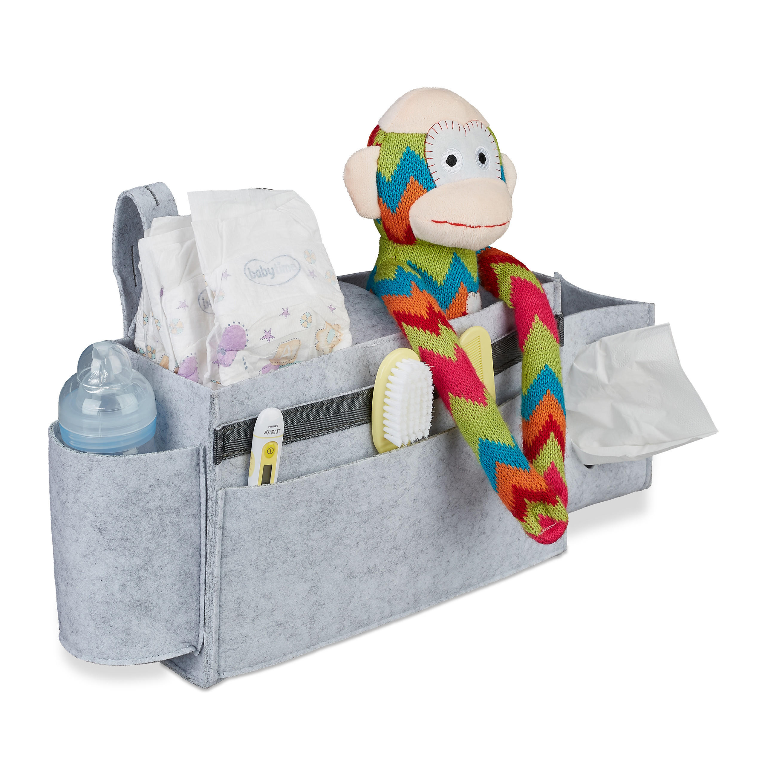 BETTTASCHE Hellgrau Filz 8 Fächer - Grau, Textil - Relaxdays
