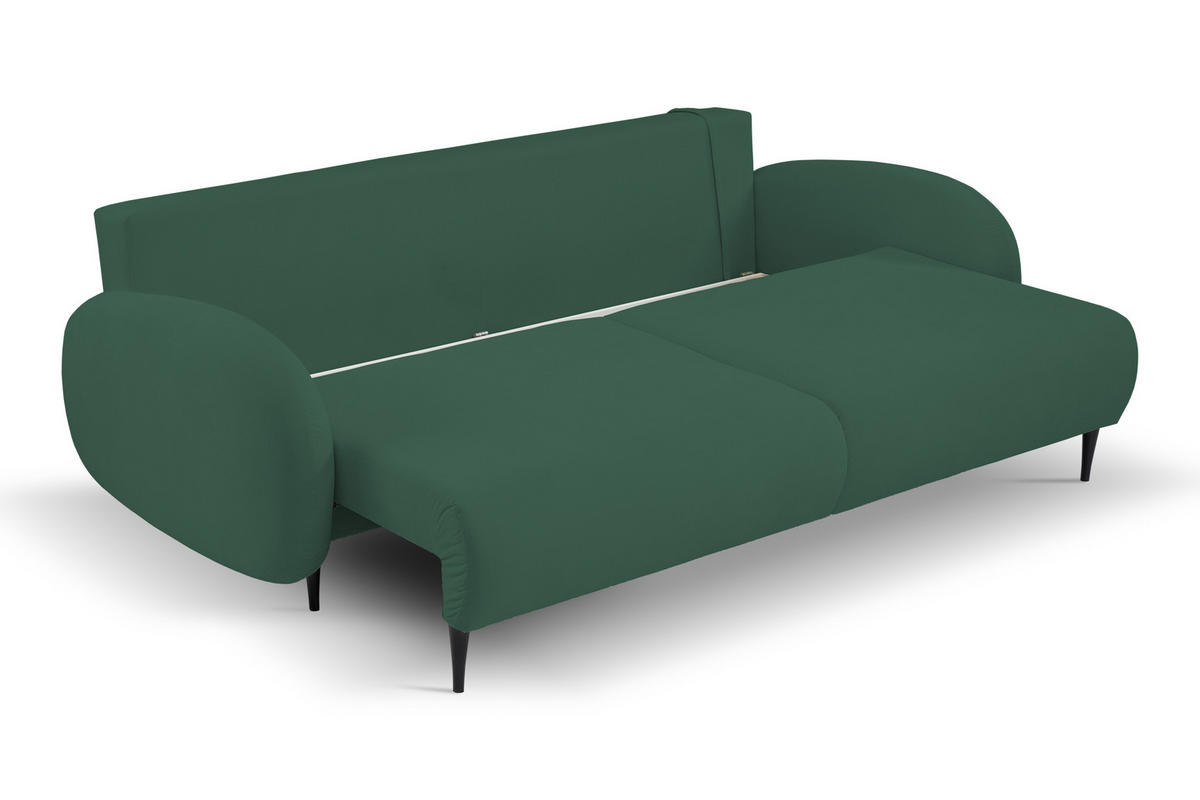 SOFA SOFT RunAgin Mit Schlaffunktion Und Bettkasten, PUR-Schaum, Schwarze Kunststofffüße, lose Rückenkissen, freistehend, 232x109x95 cm Green - Grün, Holz/Textil (232/95/109cm) - DomoHome