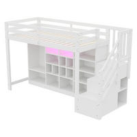 HOCHBETT 90/200 cm DE-01520, in Weiß, mit Stauraumschränken, Kleiderschrank und LED-Beleuchtung - Weiß, Holz (90/200cm) - ComfortXL