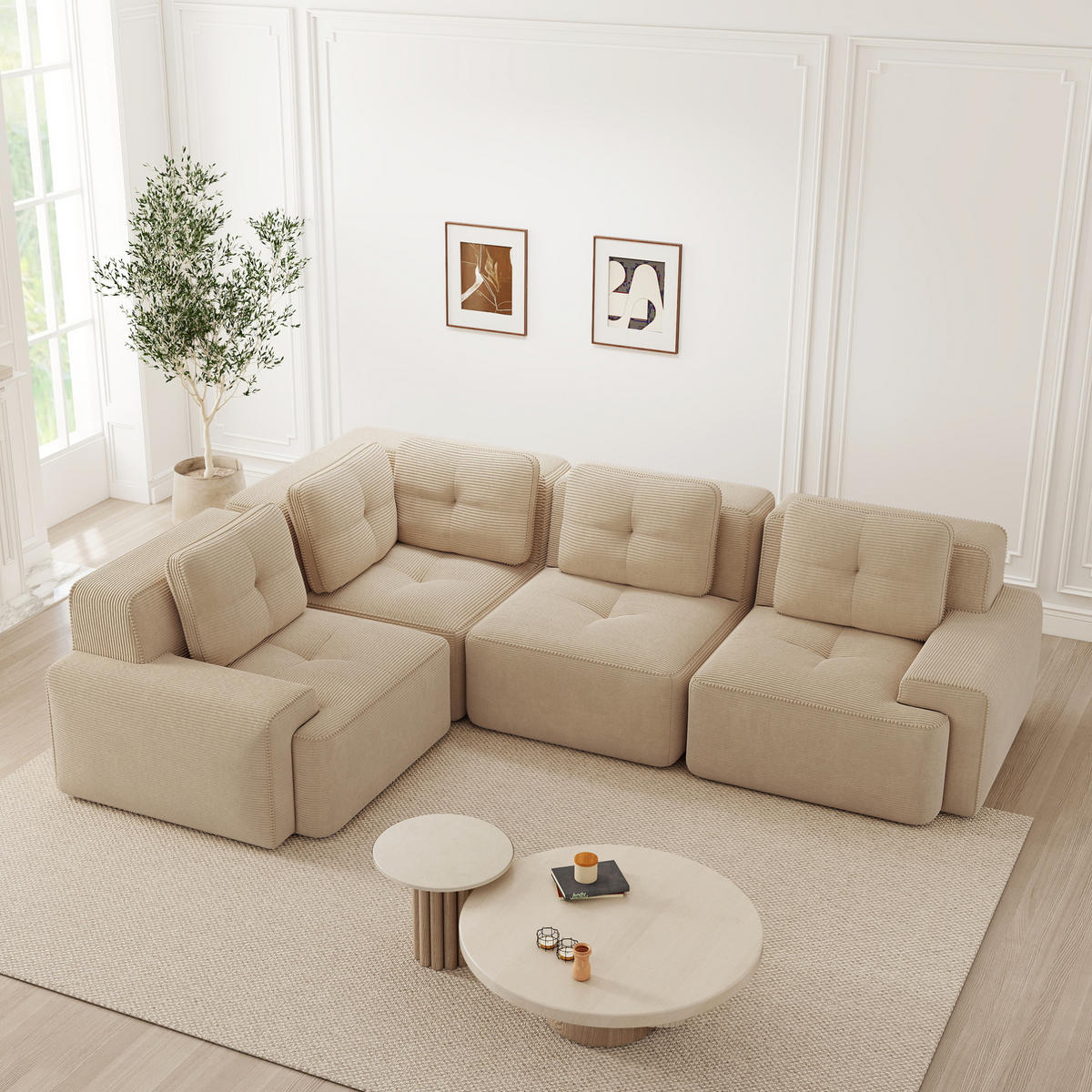 ECKSOFA aus Cord mit modularem Design Beige - Beige, Textil (104/382cm) - Modenvie