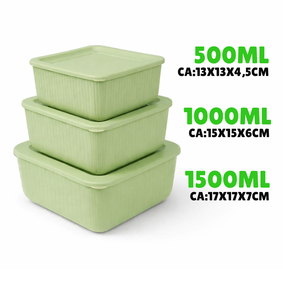 VORRATSDOSEN 3-teilig 0,5L/1L/1,5L Grün - Grün, Kunststoff - ProHome